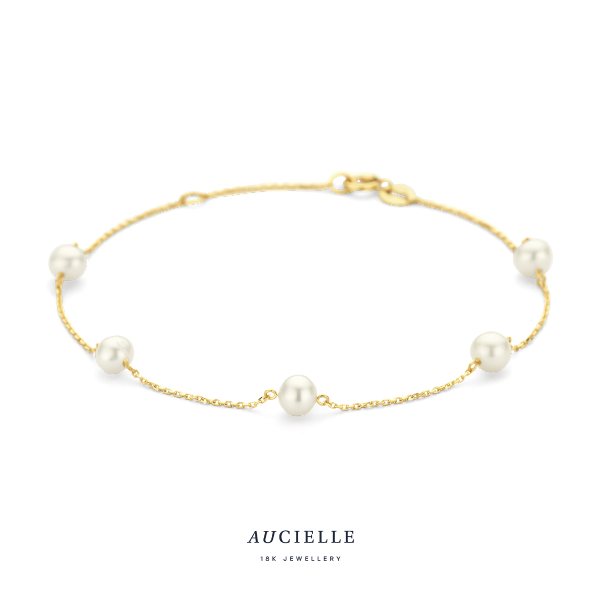 Armband 18 kt goud - zoetwaterparel - 16,5+1+1 cm