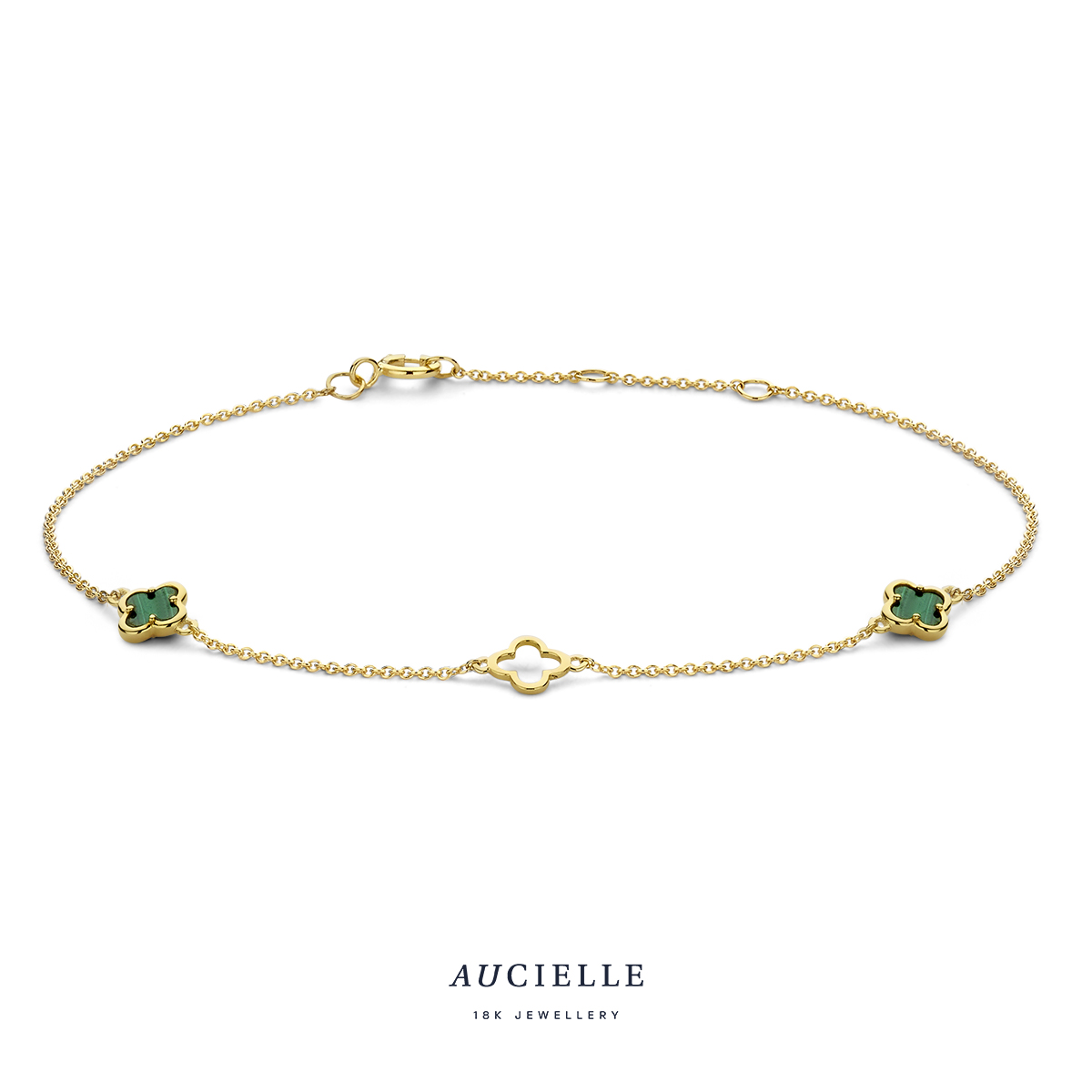 Armband 18 kt goud - malachiet - 16,5+1+1 cm