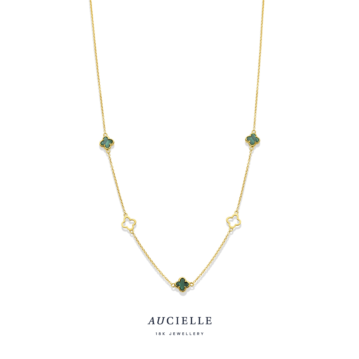 Collier 18 kt goud - malachiet - 39+2+2+2 cm