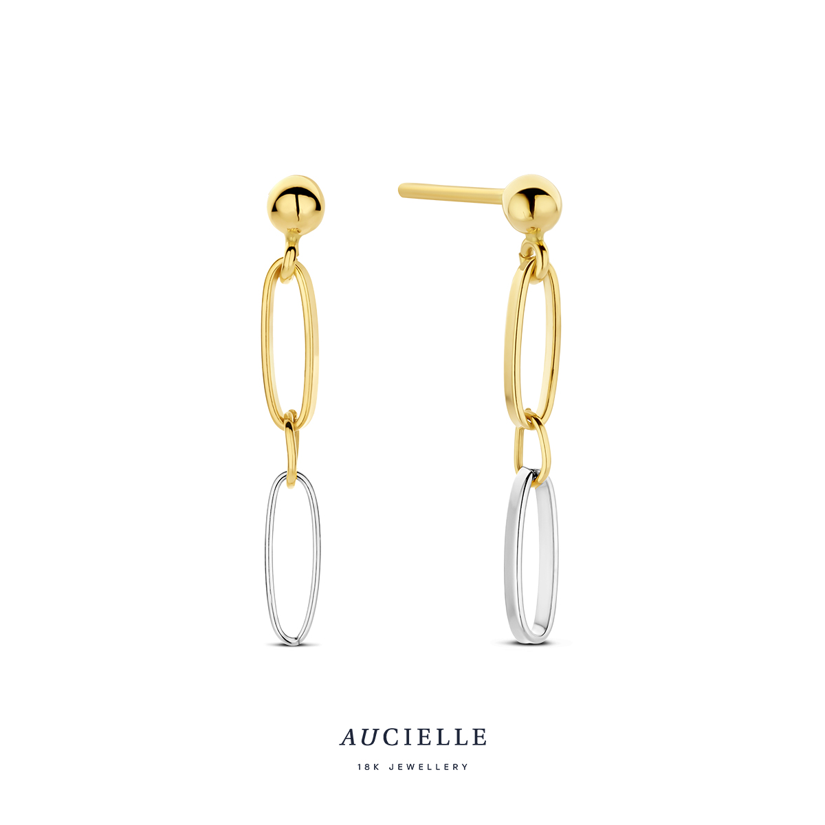 Oorhangers 18 kt bicolor goud