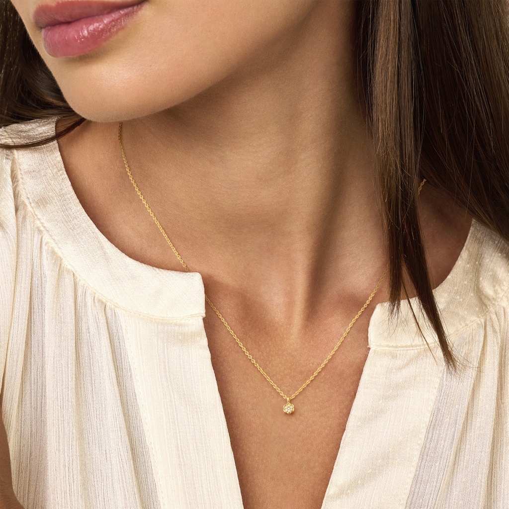 Bloemen Ketting | 925 Sterling Zilver | 4,40 x 4,00 x 2,40 mm | Witte Diamant: 7st | Verstelbare maten: (40-45cm)