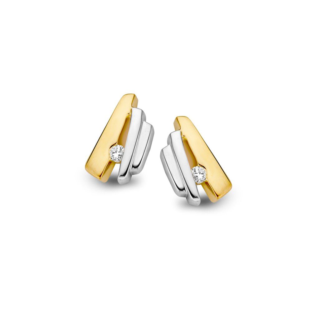 bicolor gouden oorstekers met 0.04ct briljant