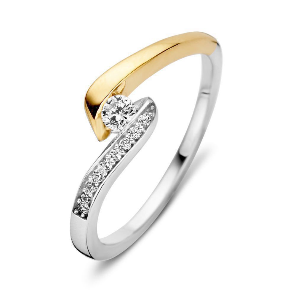 bicolor gouden ring met zirconia, maat 56