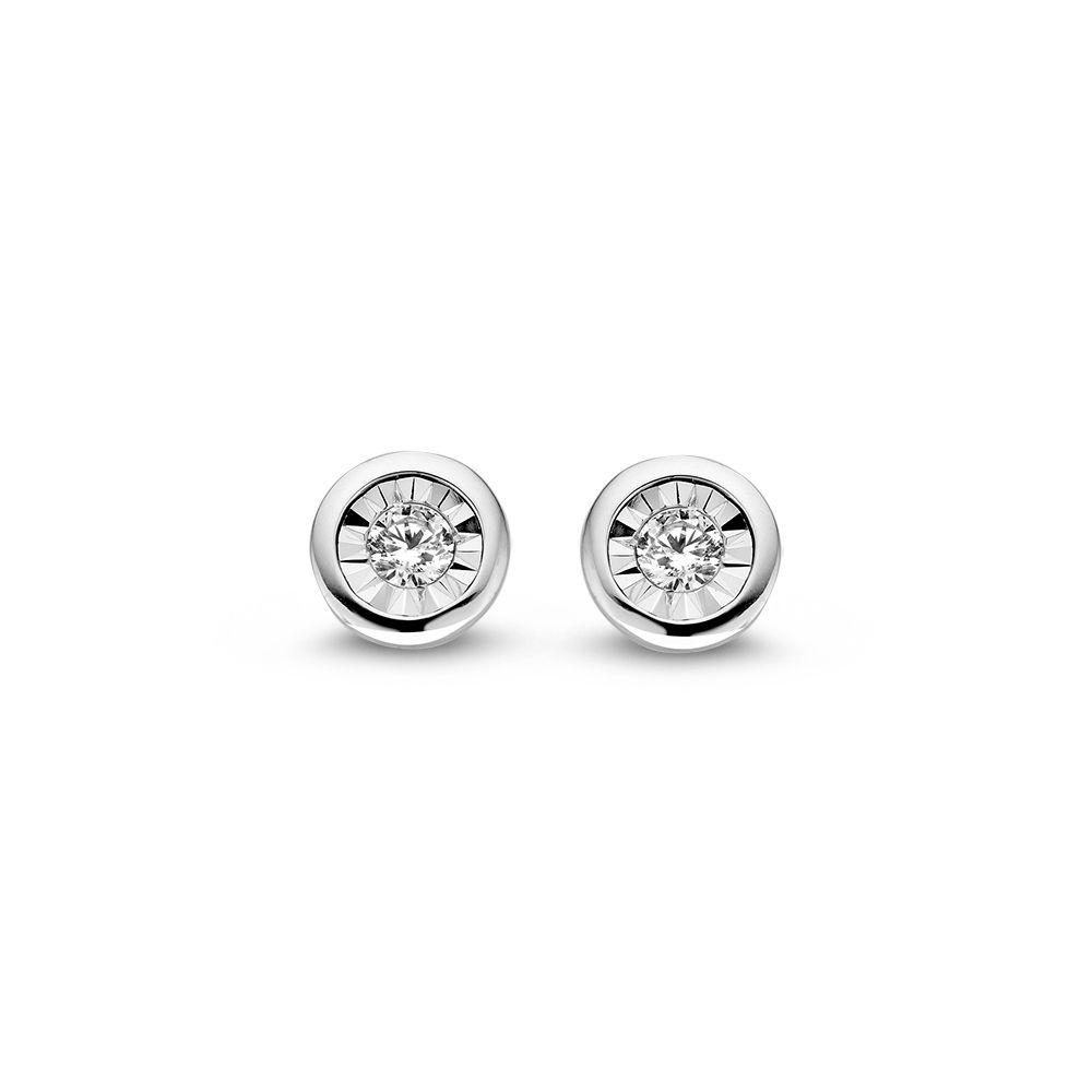 witgouden oorstekers, rond+ 0.08ct briljant
