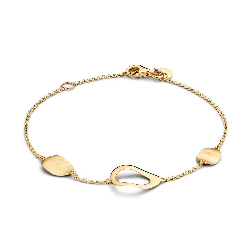 Geelgouden armband met drie druppelvormige elementen.