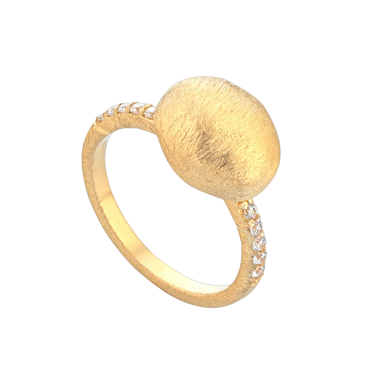 Prachtige zilver ring verguld en gebosteld met ziconium witte steentjes in de band