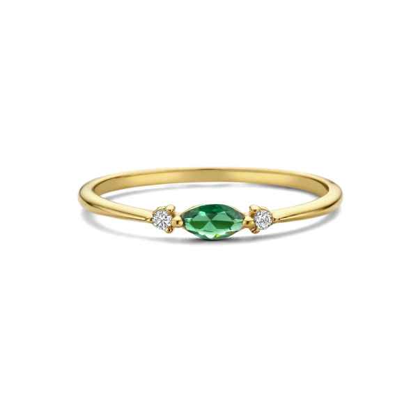 Gouden ring groen/wit zirkonia