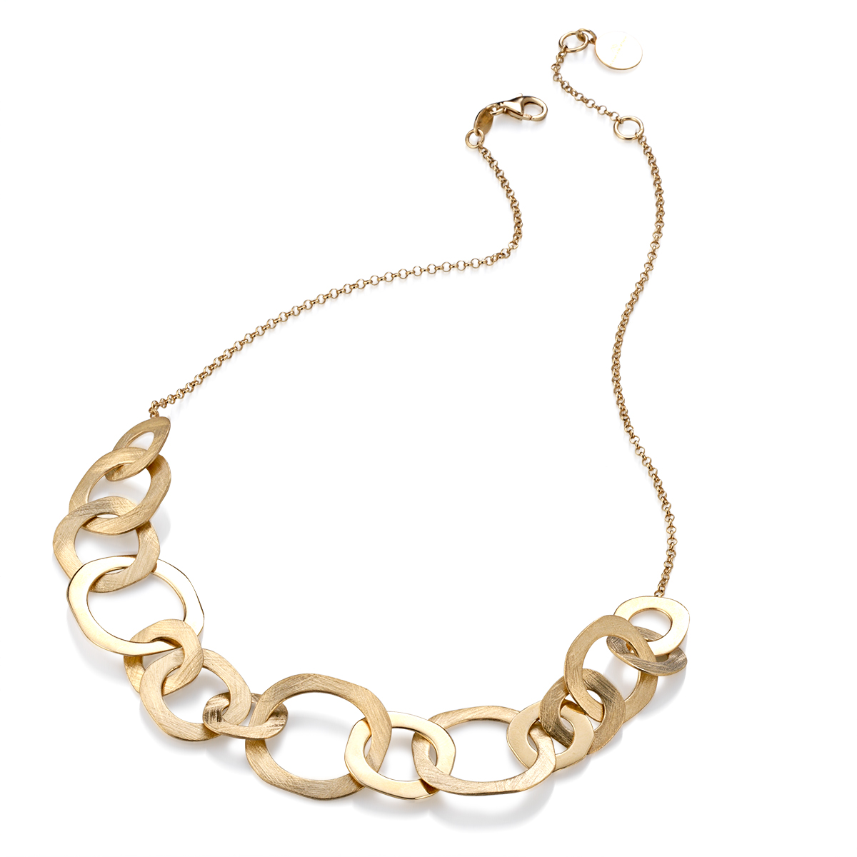 Prachtige geborstelde ketting zilver vergulde ringen