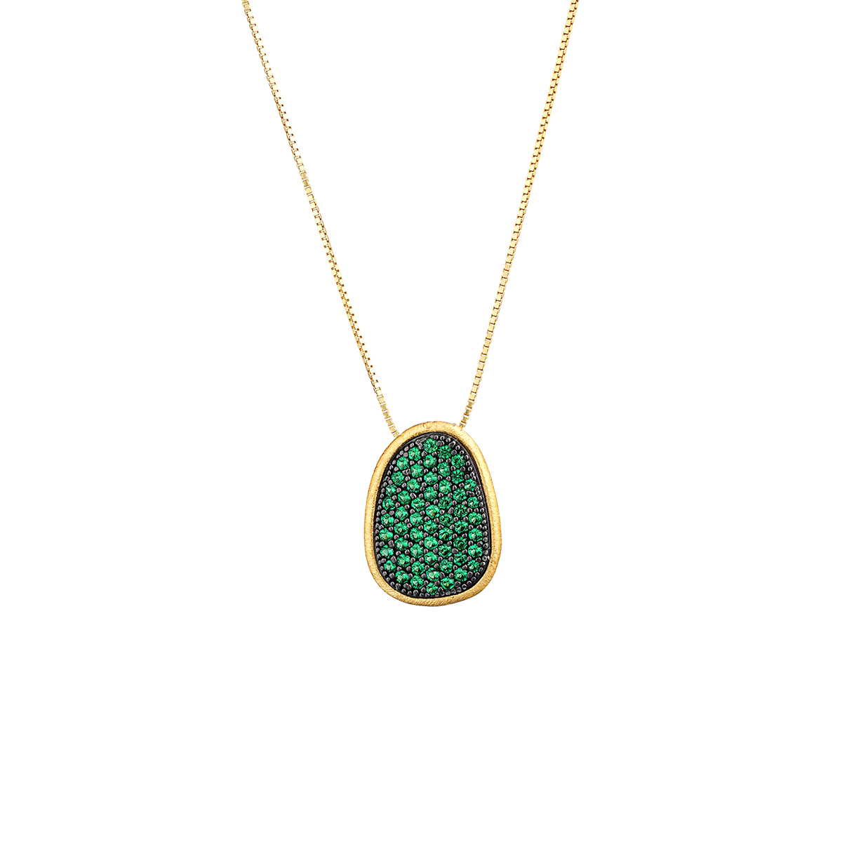 Ketting met hanger pavé groene zirconium in verguld zilver geborsteld