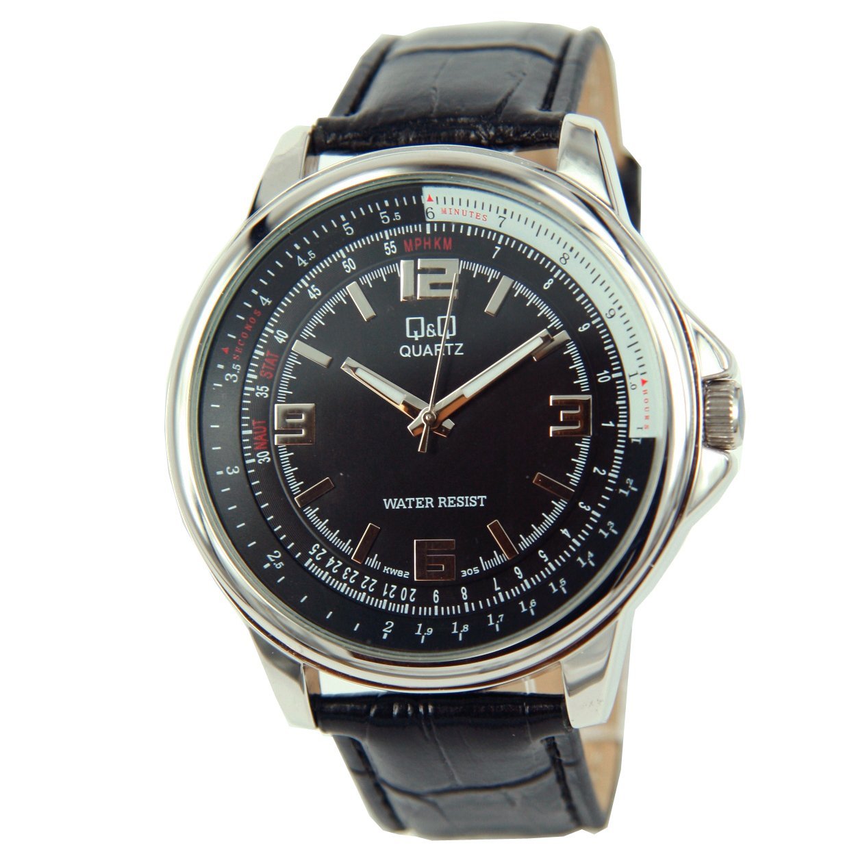 Case size	: 50mm
Case material	: Metal
Water resist	: &lt;3 bar
Strap		: Leather
Buckle type	: Buckle
Light function	: Glow in the dark wijzers