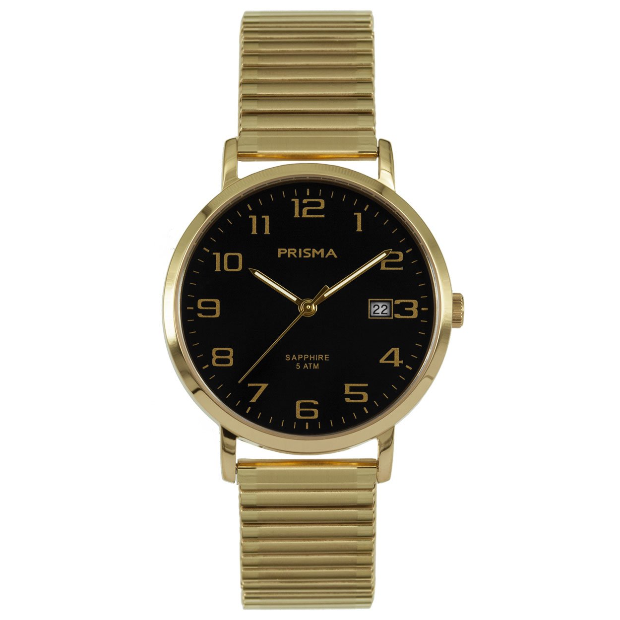 Prisma heren horloge van edelstaal met saffierglas
– Kast breedte; 37mm
– Kast dikte; 7mm
– Kast materiaal; Edelstaal goudkleurig
– Kast coating: verguld IPG
– Glas; Saffier
– Uurwerk; Miyota GM10
– Datum; Ja
– Waterdichtheid; 5 ATM
– Horlogeband; Edelstalen goudkleurigrekband
– Band coating: verguld IPG
– Maat aansluiting band; 18mm
– Wijzerplaat; Zwart met goudgoudkleurige aanduidingen
– Licht functies; Glow in the dark wijzers
EAN: 8716667164109