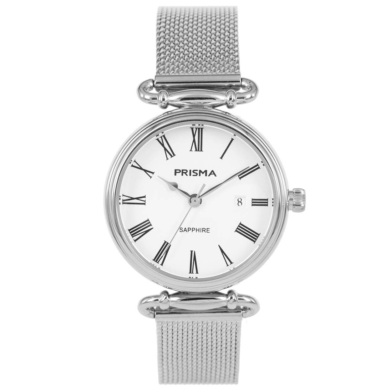 Prisma horloge 1933 dames edelstaal saffierglas 5 ATM 

Algemeen
Geslacht: dames
Model: P.1933

Voordelen
- milanese band met verfijnde schakels
- band edelstaal zilver
- wijzerplaat wit met zwarte romeinse cijfers
- glas is zeer krasvast- naadloze aansluiting door vrij verstelbare sluiting
- luxueuze uitstraling door romeinse cijfers
- datum
- quartz
- maat kast 30mm (breedte) 10,8mm (dikte)

