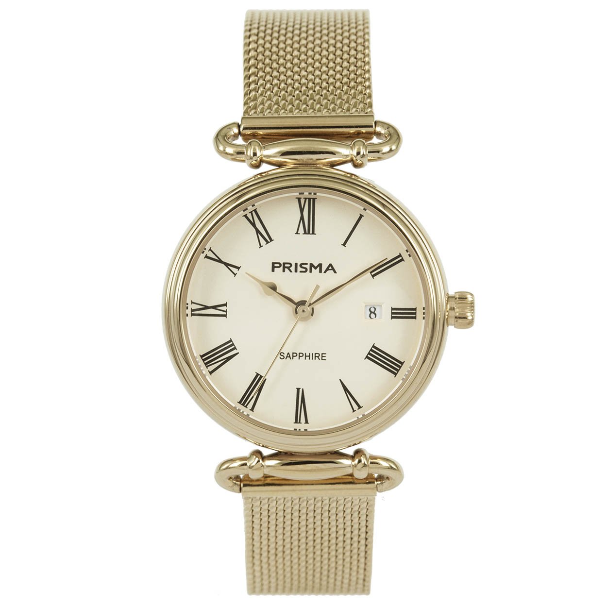Prisma horloge 1934 dames edelstaal saffierglas 5 ATM 

Algemeen
Geslacht: dames
Model: P.1934

Voordelen
- milanese band met verfijnde schakels
- band edelstaal goud
- wijzerplaat goudkleurig met zwarte romeinse cijfers
- glas is zeer krasvast
- naadloze aansluiting door vrij verstelbare sluiting
- luxueuze uitstraling door romeinse cijfers
- datum
- quartz
- maat kast 30mm (breedte) 10,8mm (dikte)


