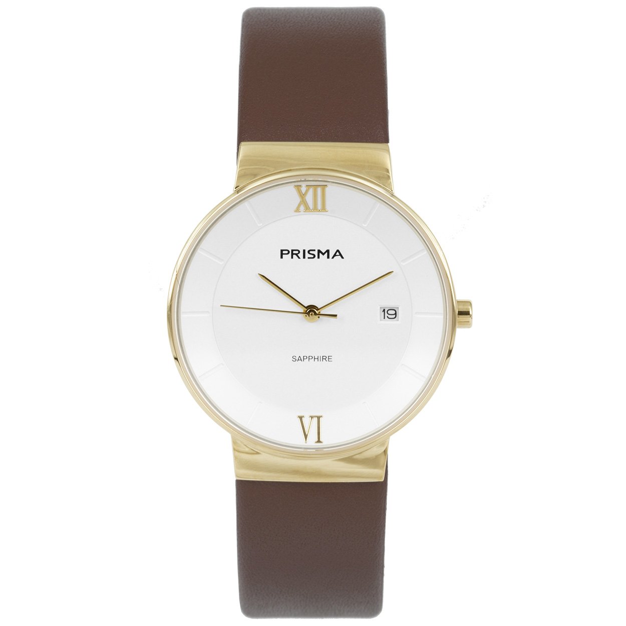 Prisma horloge 1940 dames edelstaal saffierglas 5 ATM 

Algemeen
Geslacht: dames
Model: P.1940

Voordelen
- band echt leer bruin
- wijzerplaat wit met goudkleurige romeinse cijfers
- glas is zeer krasvast
- luxueuze uitstraling door romeinse cijfers
- datum
- spat waterdicht: handenwassen, regen
- quartz
- maat kast 35mm (breedte) 7,8mm (dikte)

