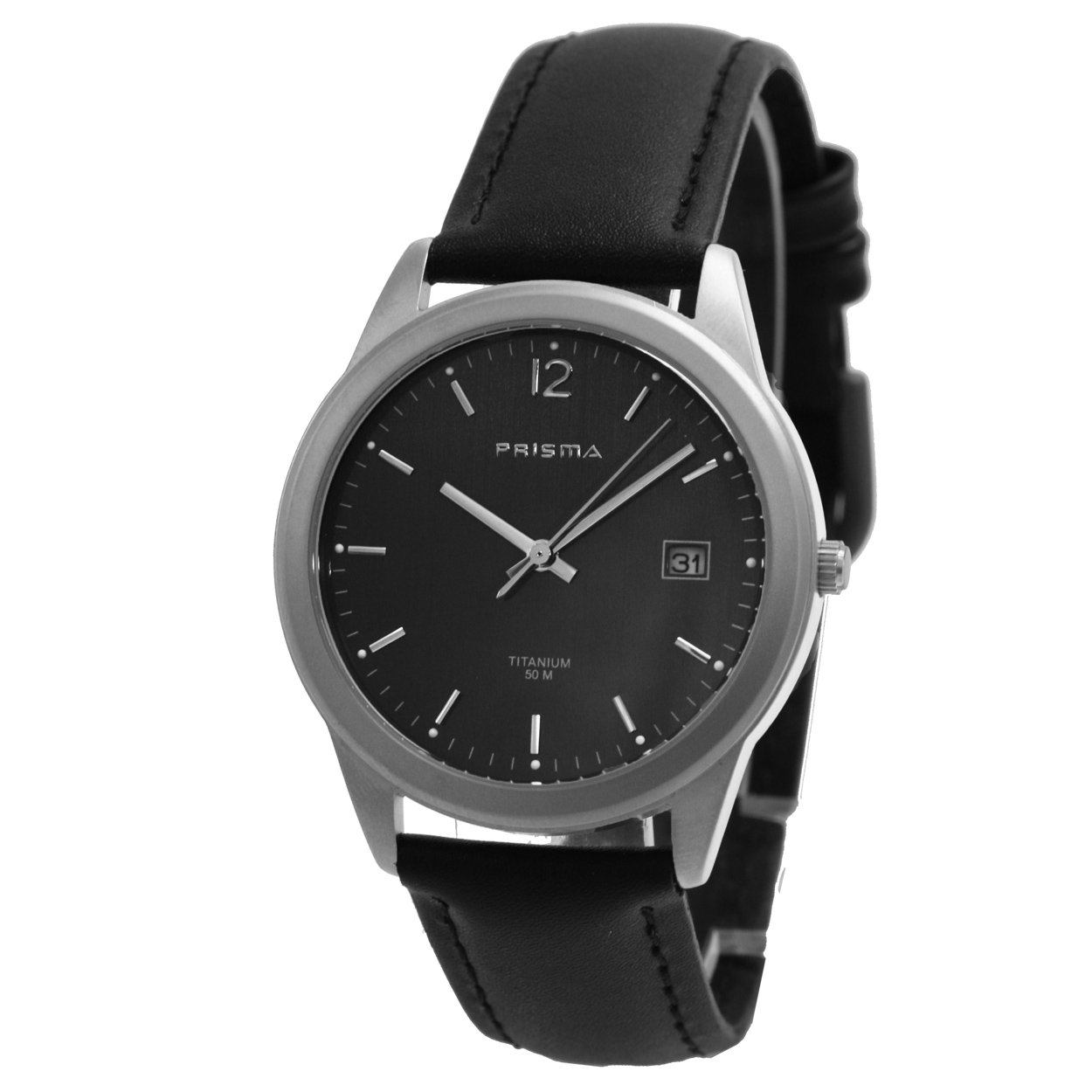 Prisma horloge P.2108 heren titanium 5 ATM 

Algemeen
Geslacht: heren
Model: P.2108

Voordelen
- band echt leer zwart
- wijzerplaat zwart met zilvere streepjes
- kast geschikt voor mensen met een allergie
- draagcomfort door licht gewicht
- datum
- spat waterdicht: handenwassen, regen
- exclusief materiaal
- quartz
- maat kast 36mm (breedte) 7mm (dikte)