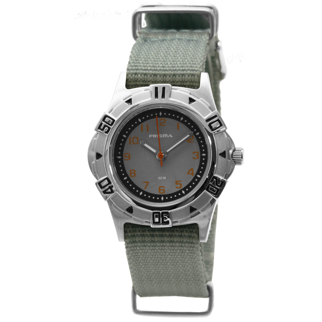 P.2554
- Kast Breedte: 31mm
- Kast dikte: 8.5mm
- Kast materiaal: Edelstaal
- Uurwerk: Miyota
- Glas type: Mineraal
- Waterdichtheid: 5 bar
- Horlogeband: Grijs nylon met gespsluiting. 
- Maat aansluiting band: 16mm
- Wijzerplaat: Grijs met oranje cijfers
- Licht functie: Glow in the dark wijzers
EAN: 8716667113596