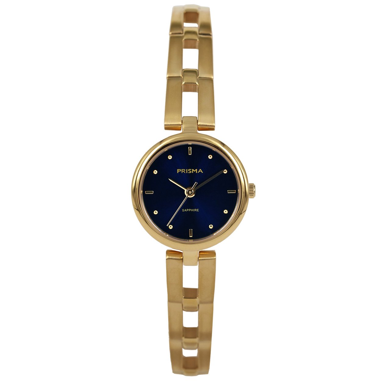 Prisma horloge 1952 dames edelstaal saffierglas 5 ATM 

Algemeen
Geslacht: dames
Model: P.1952

Voordelen
- band edelstaal goudkleurig
- wijzerplaat blauw met goudkleurige puntjes
- glas is zeer krasvast
- spat waterdicht: handenwassen, regen
- quartz
- maat kast 23mm (breedte) 6,3mm (dikte)


