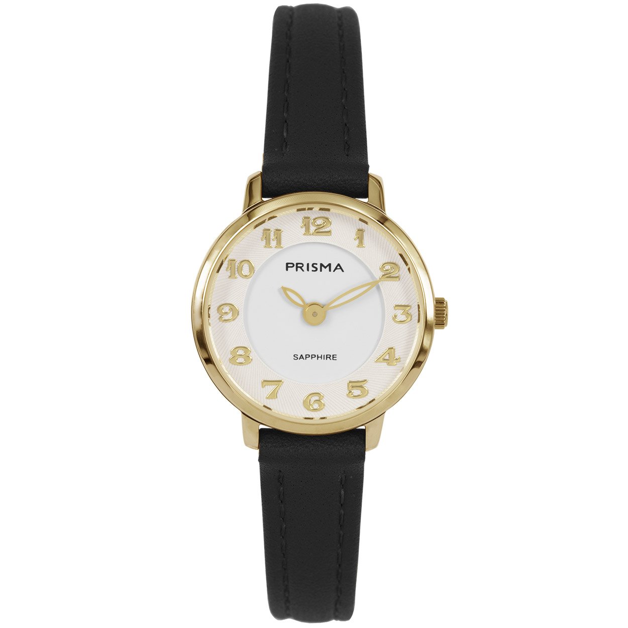 Prisma horloge 1847 dames edelstaal saffierglas 5 ATM 

Algemeen
Geslacht: dames
Model: P.1847
EAN: 8716667169326 

Voordelen
- band echt leer zwart
- wijzerplaat  goudkleurig met goudkleurige cijfers (arabisch)
- glas is zeer krasvast
-wijzers lichten op in donker
- duidelijke tijdsweergave
- spat waterdicht: handenwassen, regen
- quartz
- maat kast 23,07mm (breedte) 6,31mm (dikte)

