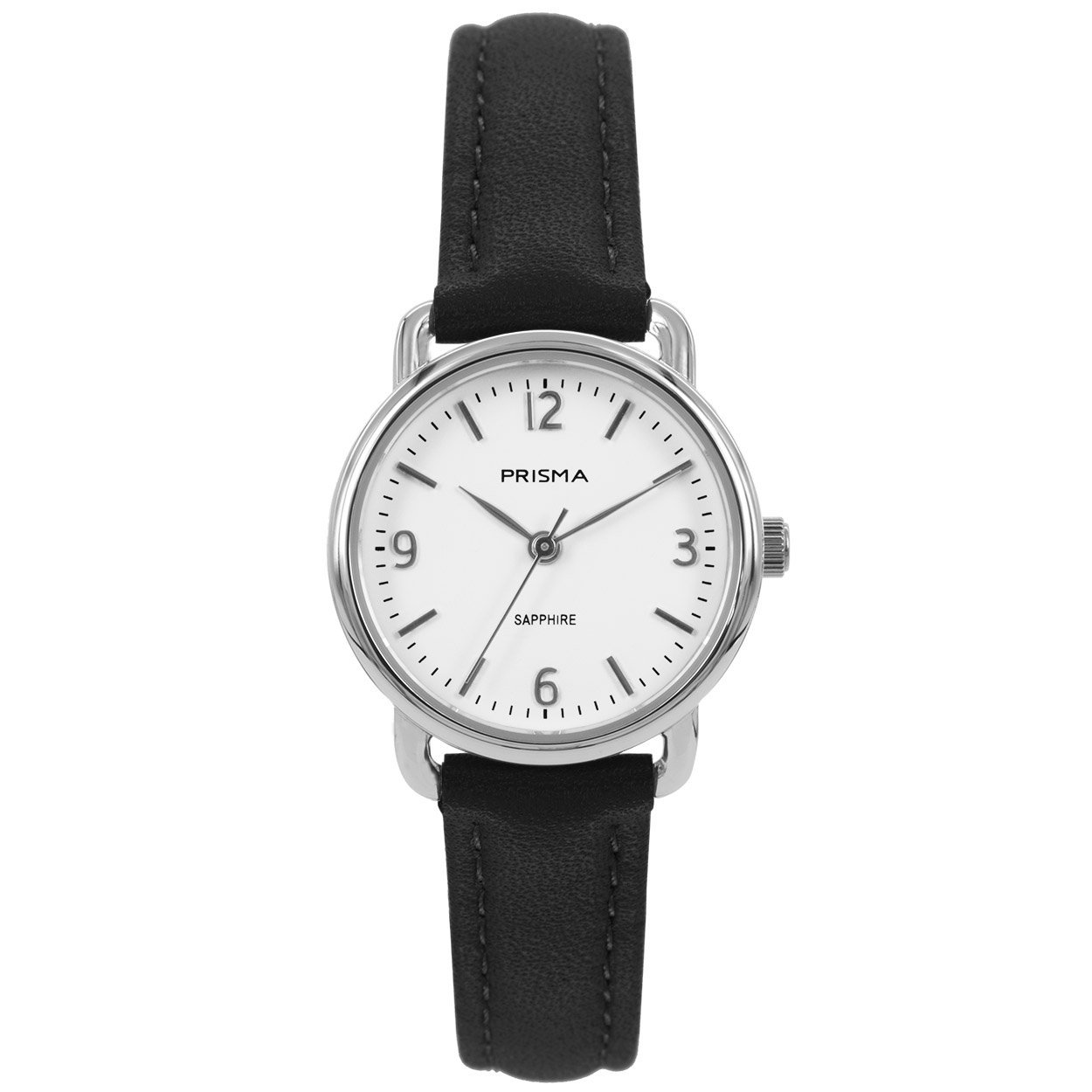 Prisma horloge 1985 dames edelstaal saffierglas 5 ATM 

Algemeen
Geslacht: dames
Model: P.1985

Voordelen
- band echt leer zwart (zwart kleurig stiksel)
- wijzerplaat wit met zilvere cijfers (arabisch)
- glas is zeer krasvast
- duidelijketijdsweergave
- spat waterdicht: handenwassen, regen
- quartz
- maat kast 25mm (breedte) 6,6mm (dikte)

