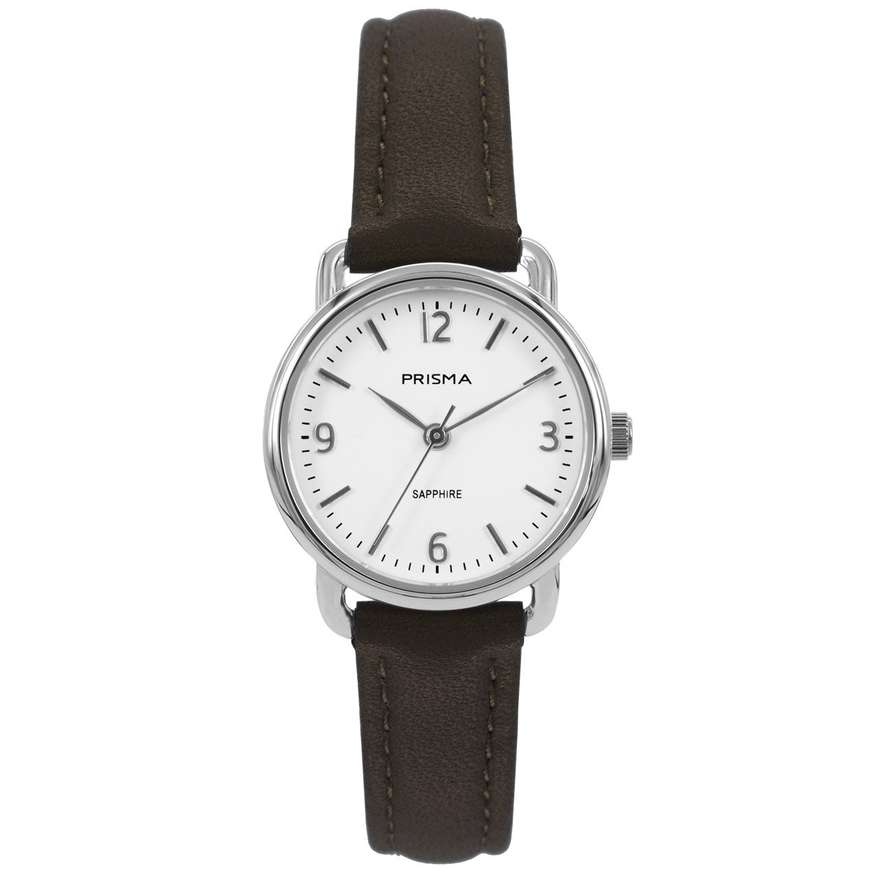 Prisma horloge 1986 dames edelstaal saffierglas 5 ATM 

Algemeen
Geslacht: dames
Model: P.1986

Voordelen
- band echt leer bruin (bruin kleurig stiksel)
- wijzerplaat wit met zilvere cijfers (arabisch)
- glas is zeer krasvast
- duidelijketijdsweergave
- spat waterdicht: handenwassen, regen
- quartz
- maat kast 25mm (breedte) 6,6mm (dikte)

