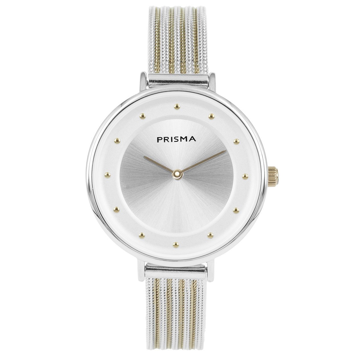 Prisma horloge 1877 dames edelstaal 

Algemeen
Geslacht: dames
Model: P.1877

Voordelen
- milanese band met verfijnde schakels
- band edelstaal zilver/goudkleurig (bicolor)
- wijzerplaat zilver met goudkleurige puntjes
- naadloze aansluiting door vrij verstelbare sluiting
- glas is krasvast
- spat waterdicht: handenwassen, regen
- quartz
- maat kast 35mm (breedte) 6,25mm (dikte)




