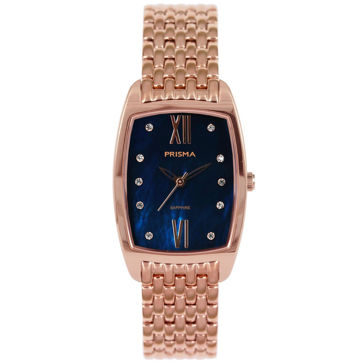 Prisma horloge 1963 dames edelstaal saffierglas 5 ATM 

Algemeen
Geslacht: dames
Model: P.1963

Voordelen
- band edelstaal ros&#233;goudkleurig
- wijzerplaat parelmoer gekleurd met sier diamanten
- glas is zeer krasvast
- compacte sluiting metextra draagcomfort
- rechthoek design
- spat waterdicht: handenwassen, regen
- quartz
- maat kast 24mm (breedte) 7,3mm (dikte)

