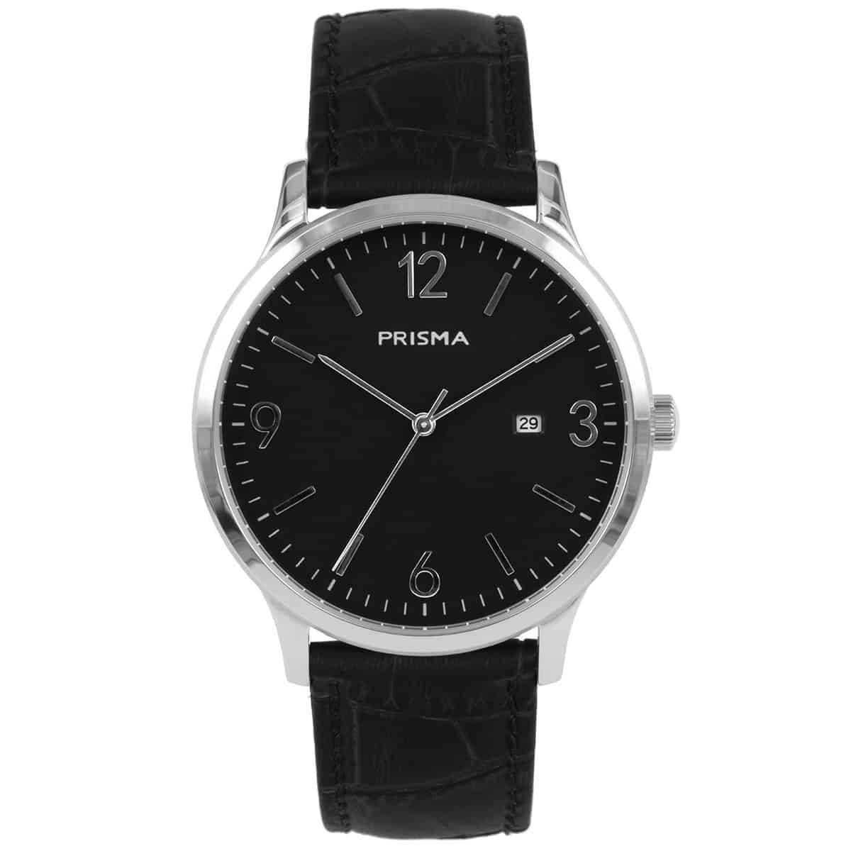 Algemeen		
Geslacht: heren		
Model: P.1630		
		
Voordelen		
- band echt leer zwart		
- wijzerplaat zwart met zilvere streepjes		
- designed in the Netherlands		
- datum		
- spat waterdicht: handenwassen, regen		
- duurzame coating		
- quartz		
- maat kast 40,3mm (breedte) 7,7mm (dikte)