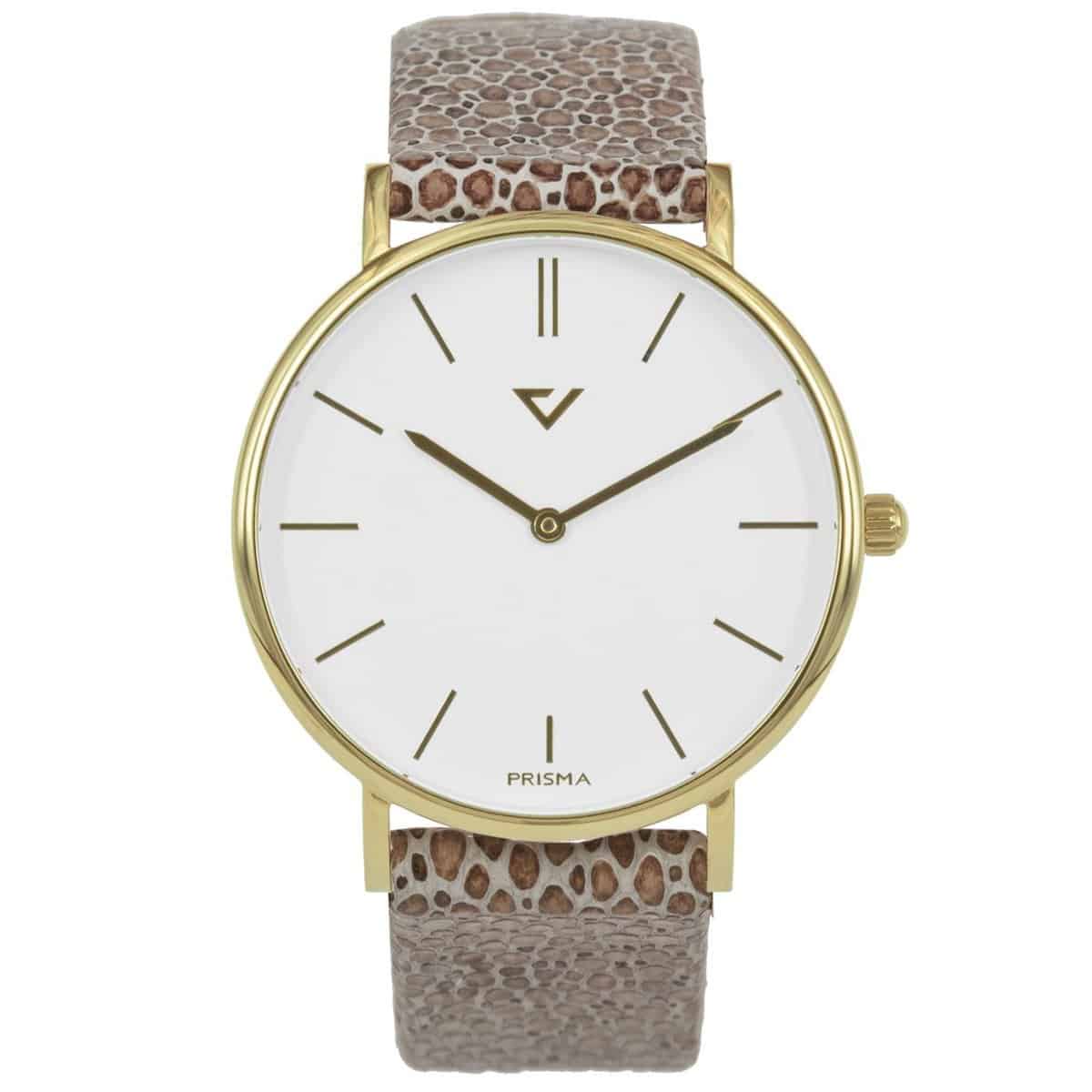 Prisma unisex 100% NL P.1628.856G horloge edelstaal 5 ATM 

Algemeen
Geslacht: unisex
Model: P.1628.856G

Voordelen
- band echt leer beige
- wijzerplaat wit met gouden streepjes
- slimeline model (minder dan 9 mm dik)
- designed in the Netherlands
- spat waterdicht: handenwassen, regen
- quartz
- maat kast 40mm (breedte) 7,7mm (dikte)