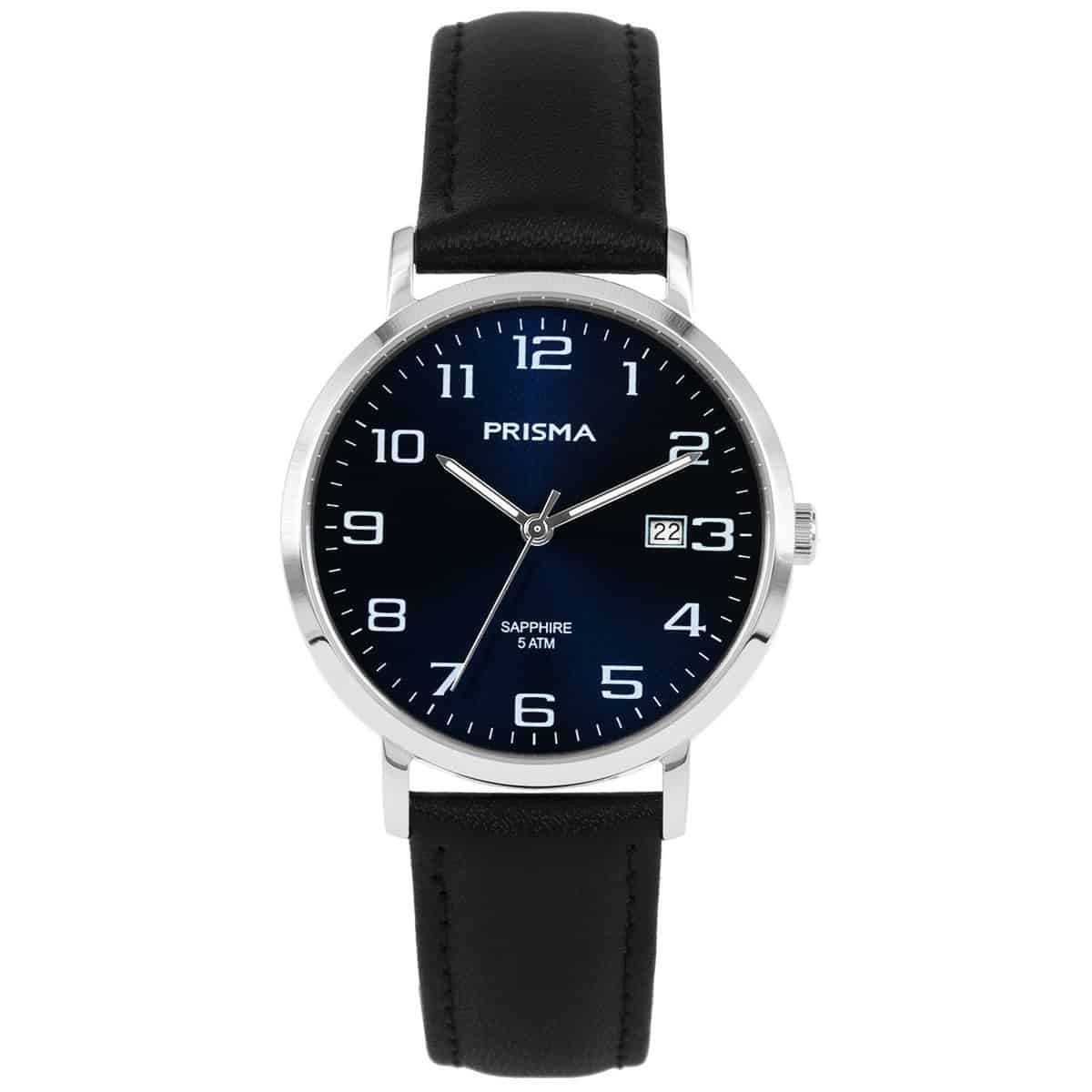 Algemeen
Geslacht: heren
Model: P.1741

Voordelen
- band echt leer zwart
- wijzerplaat blauw met witte cijfers (arabisch)
- glas is zeer krasvast
- wijzers lichten op in donker
- datum
- duidelijke tijdsweergave
- spat waterdicht: handenwassen, regen
- quartz
- maat kast 37mm (breedte) 7mm (dikte)