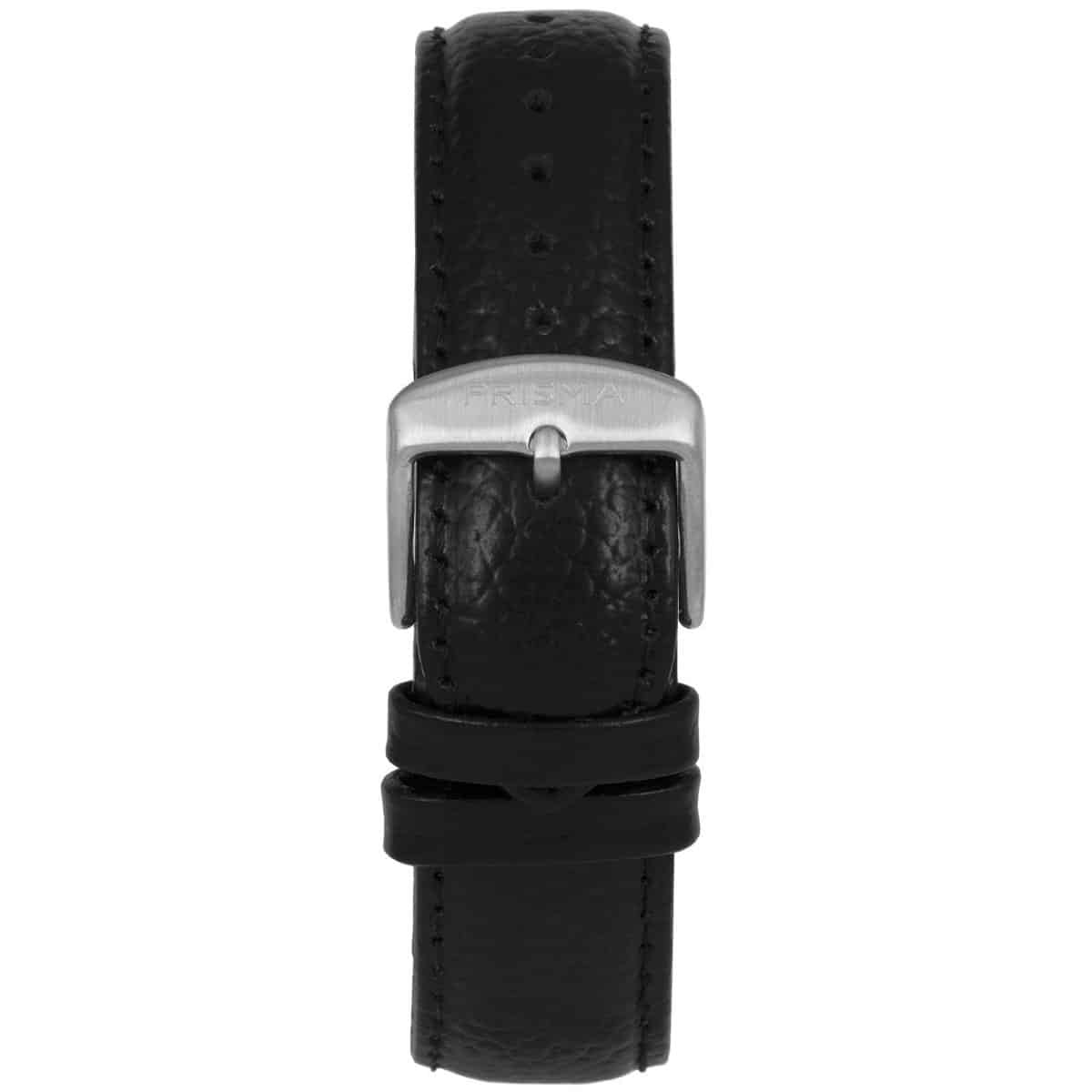 Horlogeband voor P.1685 + P.1686 
Lederen horlogeband, zwart, print en gestikt. 
Kleur band: Zwart
Band dikte: 3.35mm 
Band lengte:85/115 mm 
Band breedte: 20x18mm 
Gesp: Edelstaal 
Bekleding binnenband: Nubuck 
Gestikt: Ja zwart 
Pushpin:Exclusief 
Hypo allergisch: onbekend 
NFC Chip: Nee 
EAN: 8716667168763