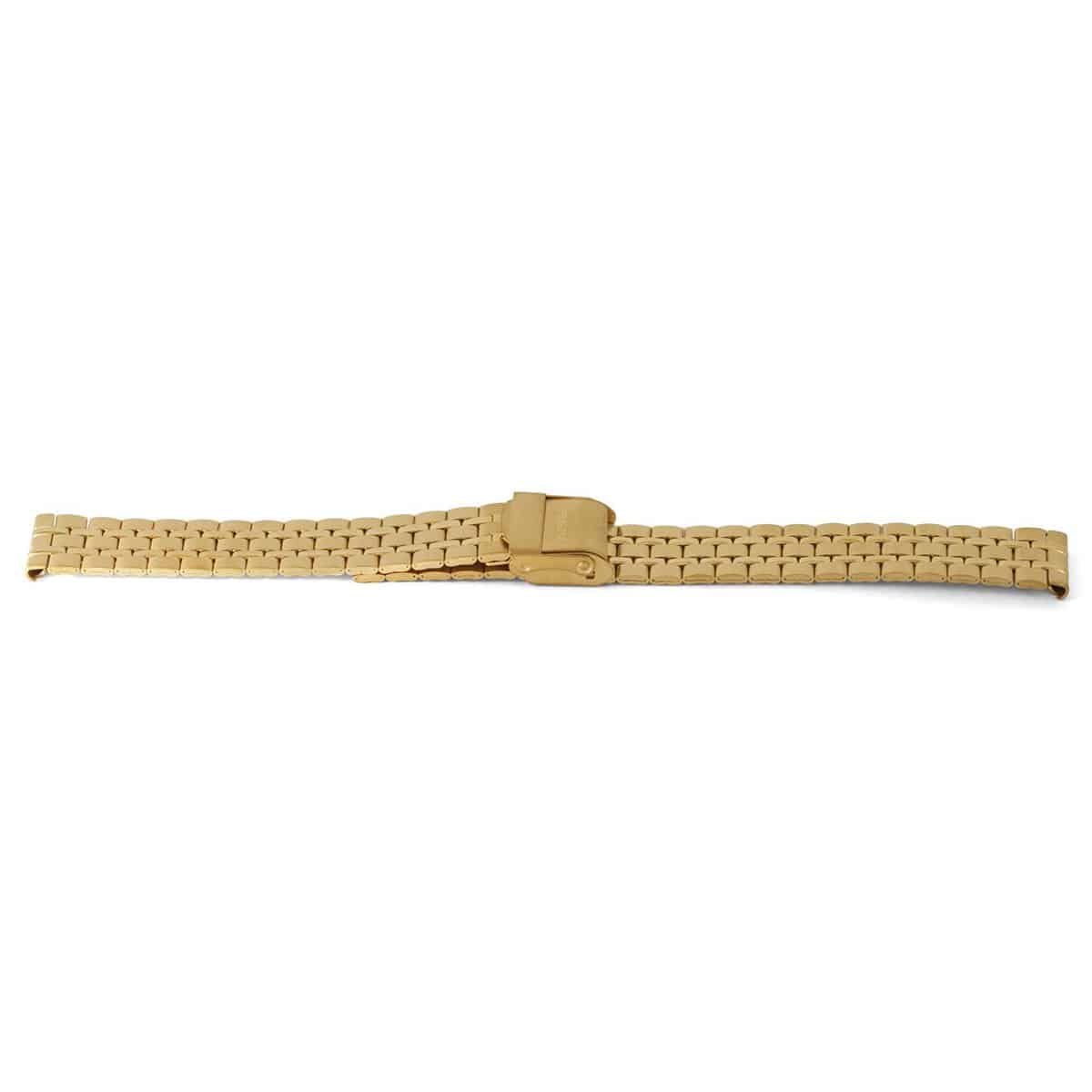 Horlogeband voor P.1691
Edelstalen horlogeband, goud met vrijverstelbare kleplsuiting
Kleur band: Goud
Band dikte: 2.3mm 
Band lengte:75/110 mm 
Band breedte: 16x15mm 
Gesp: Edelstaal vrijverstelbare klep
Bekleding binnenband: nvt
Gestikt: nvt
Pushpin: Exclusief 
Hypo allergisch: onbekend 
NFC Chip: nee
EAN: 8716667168787