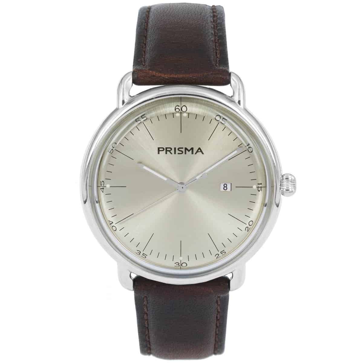 Prisma horloge 1912 heren edelstaal 

Algemeen
Geslacht: heren
Model: P.1912

Voordelen
- band echt leer bruin (bruin kleurig stiksel)
- wijzerplaat beige met zwarte streepjes
- ook voor brede pols (max. 231 mm)
- wijzers lichten op in donker
- datum
- rundleer
- glas is krasvast
- quartz
- maat kast 42mm (breedte) 9,9mm (dikte)




