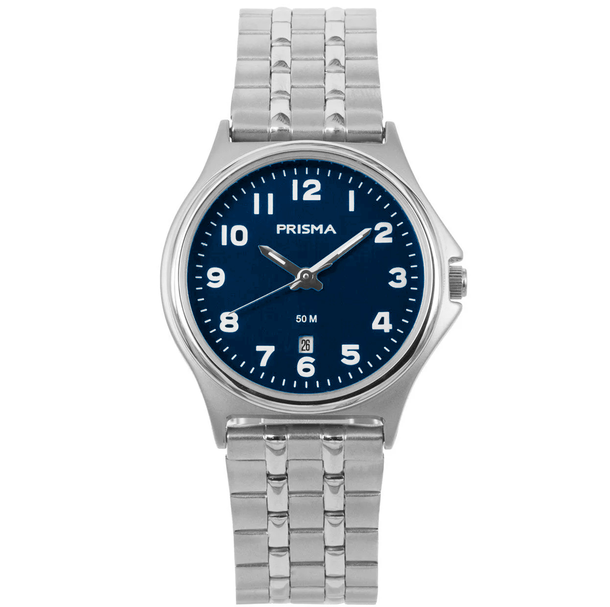 Prisma horloge P.1689 dames edelstaal 5 ATM 

Algemeen
Geslacht: dames
Model: P.1689

Voordelen
- band edelstaal zilver
- wijzerplaat blauw met witte cijfers (arabisch)
- naadloze aansluiting door vrij verstelbare sluiting
- wijzers lichten op in donker
- datum
- duidelijke tijdsweergave
- spat waterdicht: handenwassen, regen
- quartz
- maat kast 30mm (breedte) 7,3mm (dikte)