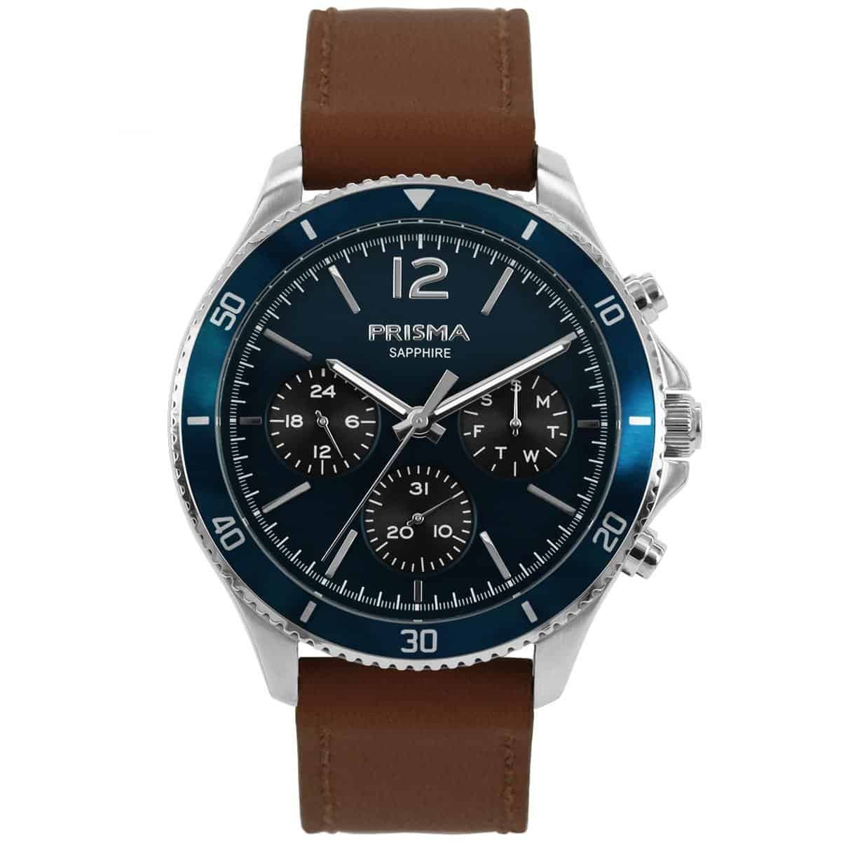 Algemeen
Geslacht: heren
Model: P.1322

Voordelen
- band echt leer bruin (bruin kleurig stiksel)
- multi-functie
- wijzerplaat blauw met zilvere streepjes
- glas is zeer krasvast
- ook voor brede pols (max. 231 mm)
- 24 uurs aanduiding
- datum wijzer
- quartz
- maat kast 42mm (breedte) 11,5mm (dikte)



