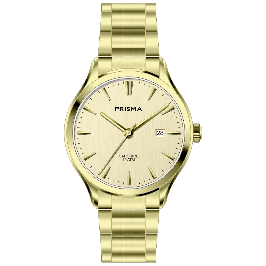 Prisma horloge 2002 heren edelstaal saffierglas 10 ATM 

Algemeen
Geslacht: heren
Model: P.2002

Voordelen
- band edelstaal goudkleurig
- wijzerplaat goudkleurig met gouden streepjes
- boven gem. waterdicht: zwemmen/duiken
- glas is zeer krasvast
- datum
- quartz
- maat kast 37,7mm (breedte) 8,2mm (dikte)

