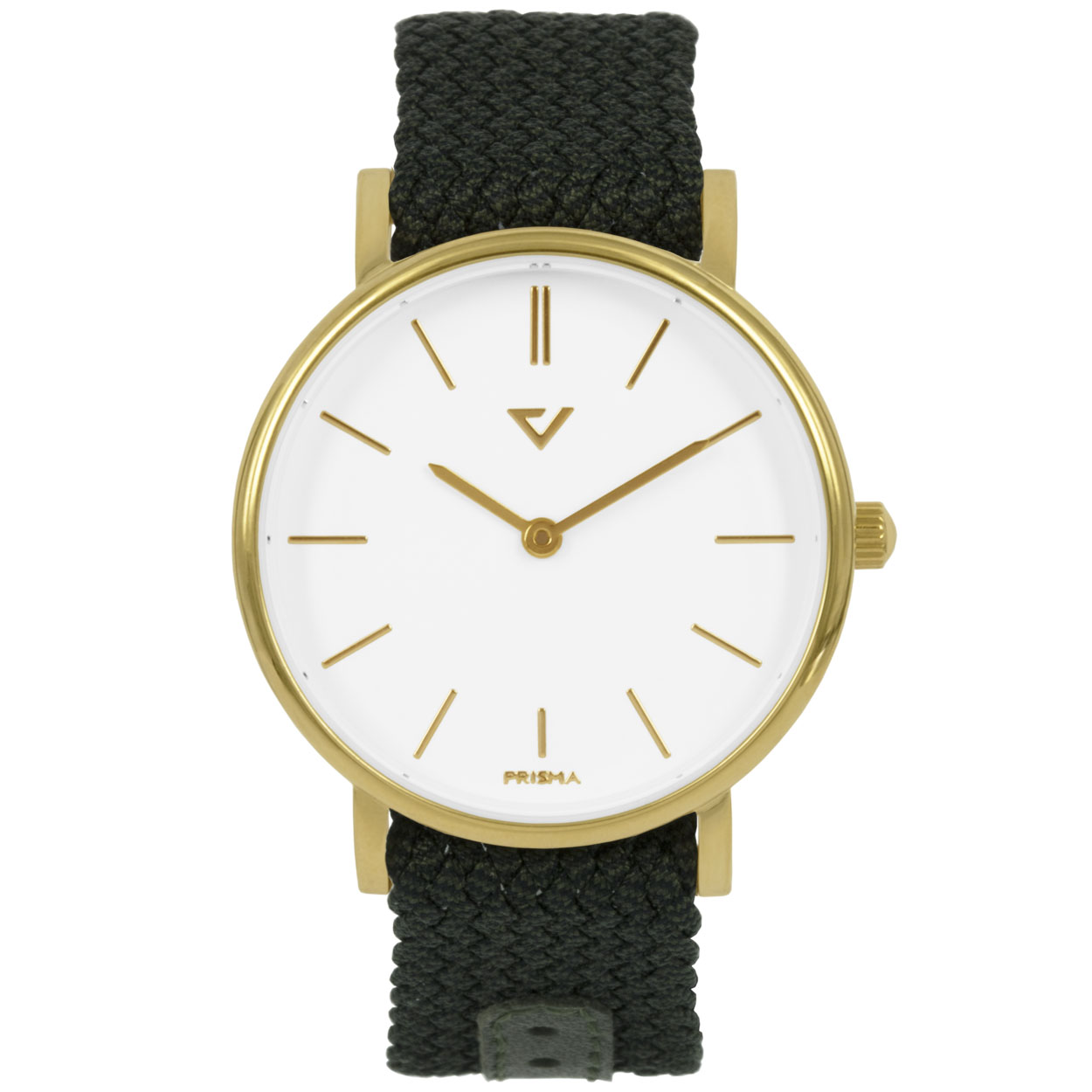 Prisma unisex 100% NL 1628.WG28 horloge edelstaal 5 ATM 		
		
Algemeen		
Geslacht: unisex		
Model: P.1628.WG26	
		
Voordelen		
- band nylon groen echt leer afwerking groen	
- wijzerplaat wit met goudkleurig streepjes		
- slimeline model (minder dan 9 mm dik)		
- designed in the Netherlands		
- spat waterdicht: handenwassen, regen		
- quartz		
- maat kast 40mm (breedte) 7,7mm (dikte)		
		
		
		
		
