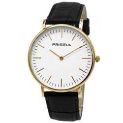 Prisma P1620 heren horloge van edelstaal
- Kast maat: 40 mm
- Kast dikte: 7.7 mm
- Kast materiaal: Goudkleurig edelstaal (PVD)
- Uurwerk type: Miyota 2025
- Glas type;  Mineraal Crystal
- Waterdichtheid: 5 ATM
- Horlogeband: Zwart lederen band met stainless steel gespsluiting
- Maat aansluiting band: 20mm
- Wijzerplaat; Wit met Goudkleurig aanduidingen
- Licht functie: Nee
EAN: 8716667162549