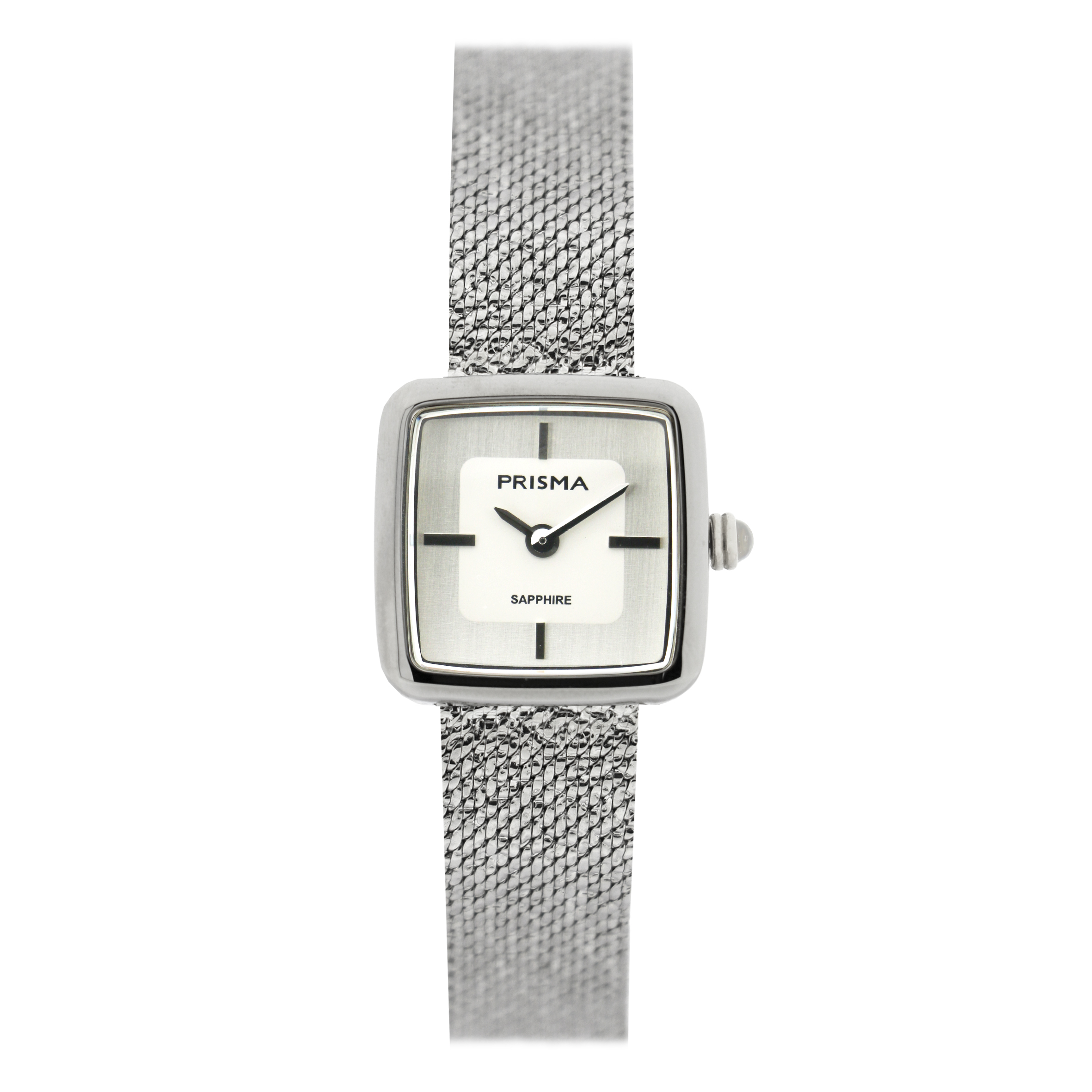Prisma horloge 1904 dames edelstaal saffierglas 5 ATM 

Algemeen
Geslacht: dames
Model: P.1904

Voordelen
- milanese band met verfijnde schakels
- band edelstaal zilver
- wijzerplaat zilver met zilvere streepjes
- glas is zeer krasvast
-naadloze aansluiting door vrij verstelbare sluiting
- vierkant design
- spat waterdicht: handenwassen, regen
- quartz
- maat kast 22.5mm (breedte) 7.4mm (dikte)

