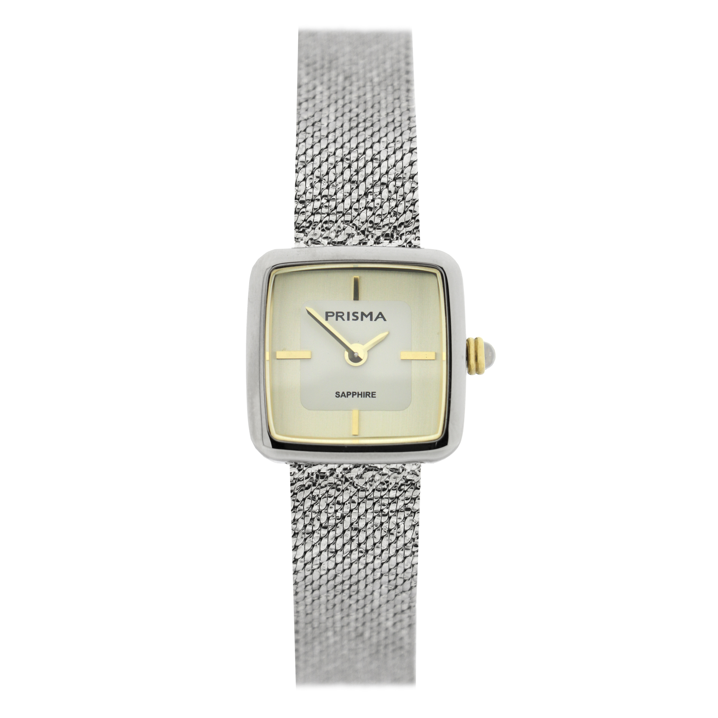 Prisma horloge 1905 dames edelstaal saffierglas 5 ATM 

Algemeen
Geslacht: dames
Model: P.1905

Voordelen
- milanese band met verfijnde schakels
- band edelstaal zilver
- wijzerplaat goudkleurig met goudkleurige streepjes
- glas is zeer krasvast
- naadloze aansluiting door vrij verstelbare sluiting
- vierkant design
- spat waterdicht: handenwassen, regen
- quartz
- maat kast 22.5mm (breedte) 7.4mm (dikte)


