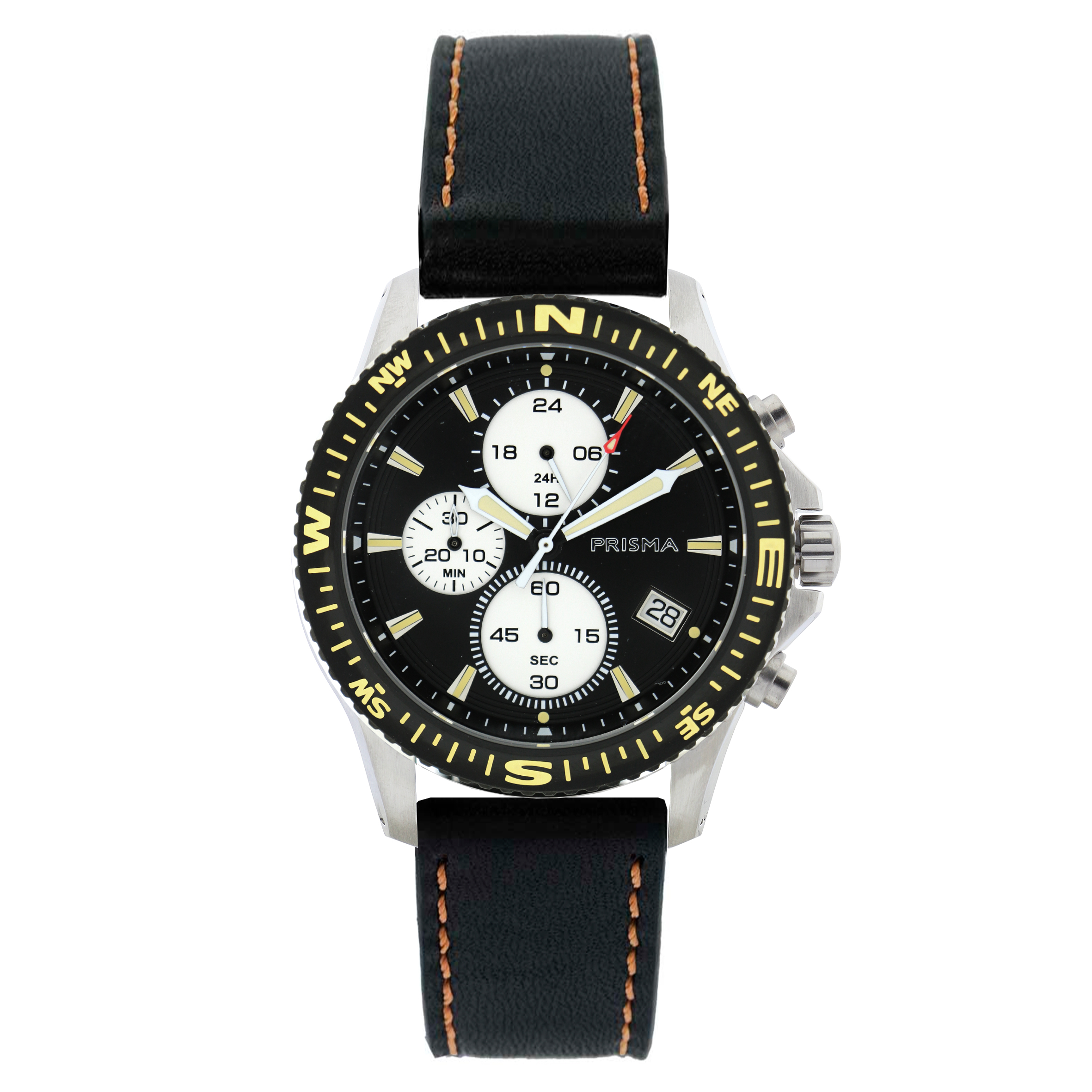 Prisma horloge P2035 heren chronograaf edelstaal saffierglas 10 ATM

Algemeen
Geslacht: heren
Model: P.2035

Voordelen
- band echt leder
- chronograaf/stopwatch
- wijzerplaat zwart met grijskleurige streepjes
- boven gem. waterdicht: zwemmen/duiken
- glas is zeer krasvast
- ook voor brede pols (max. 247 mm)
- 24 uurs aanduiding
- quartz
- maat kast 44,5mm (breedte) 11mm (dikte)