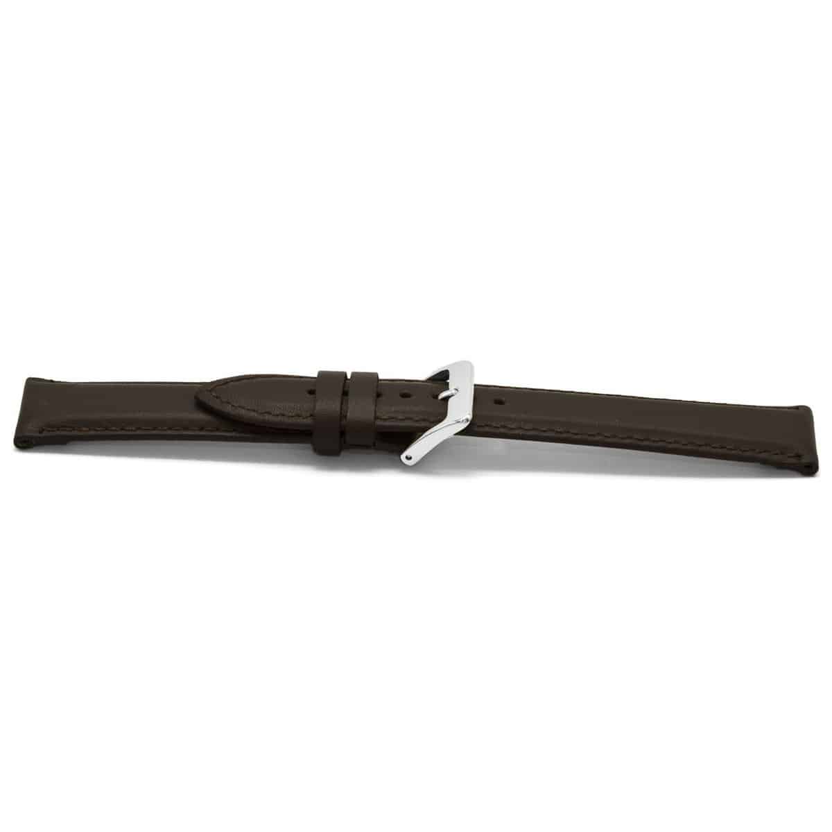 Bruin lederen horlogeband licht gevuld met zilverkleurig edelstalen gesp.
Kleur band: Bruin
Band dikte: 4.4 - 3.4mm
Band lengte: 75/115mm
Band breedte: 22x20mm
Gesp: Stainless steel
Bekleding binnenband: Nubuck
Gestikt: Ja, dezelfde kleur alsde band. 
Pushpin: Exclusief
Hypo allergisch: Ja
EAN: 8716667161061
