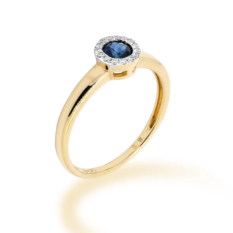 Ring in geel goud 18 k met sffier en diamant