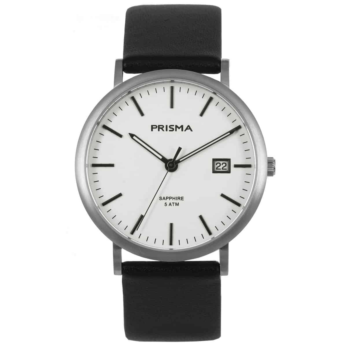 Prisma heren P.1667 horloge titanium saffierglas 5 ATM 		
		
Algemeen		
Geslacht: heren		
Model: P.1667		
		
Voordelen		
- band echt leer zwart		
- wijzerplaat wit met zwarte streepjes		
- kast geschikt voor mensen met een allergie		
- draagcomfort door licht gewicht		
- glas is zeer krasvast		
- slimeline model (minder dan 9 mm dik)		
- designed in the Netherlands		
- maat kast 39mm (breedte) 7,61mm (dikte)		
		
		
		
		
