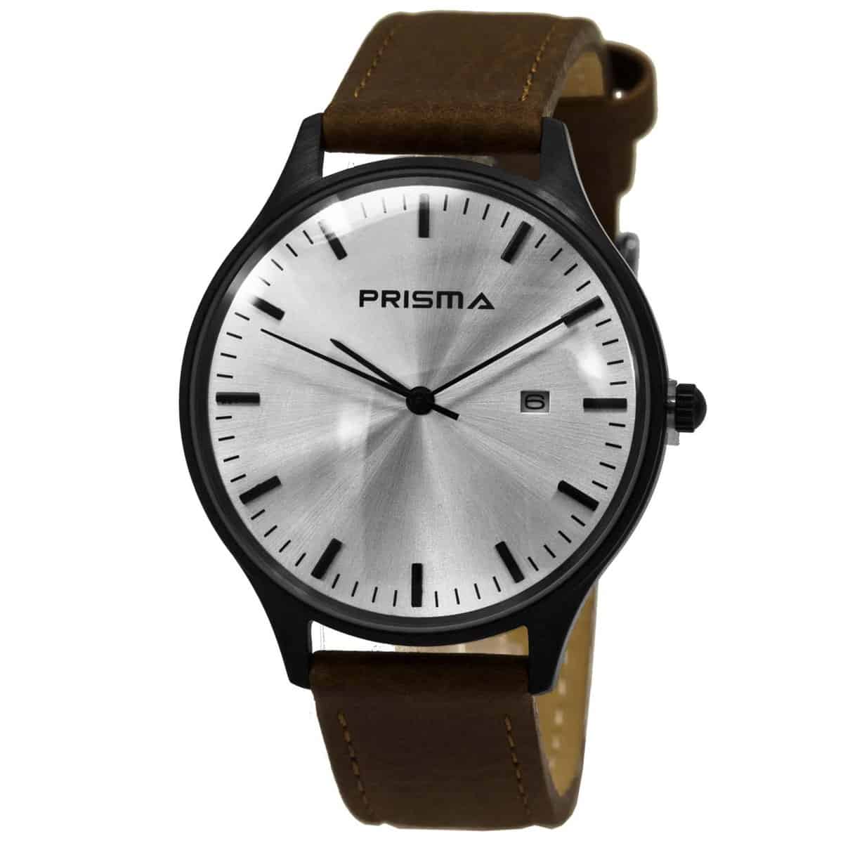 Prisma P1627 heren horloge van all-stainless steel met lederen horlogeband. 
- Kast maat: 40 mm
- Kast dikte: 12 mm
- Kast materiaal: Edelstaal PVD Zwart
- Uurwerk type: Miyota 2115 datum 3H
- Glas; Mineraal Crystal 
- Waterdichtheid: 3 ATM
-Horlogeband: Bruin lederen band met stainless steel gesp
- Maat aansluiting band: 18mm
- Wijzerplaat; Zilver met zwartkleurige aanduidingen
- Licht functie: Nee
EAN: 8716667162396