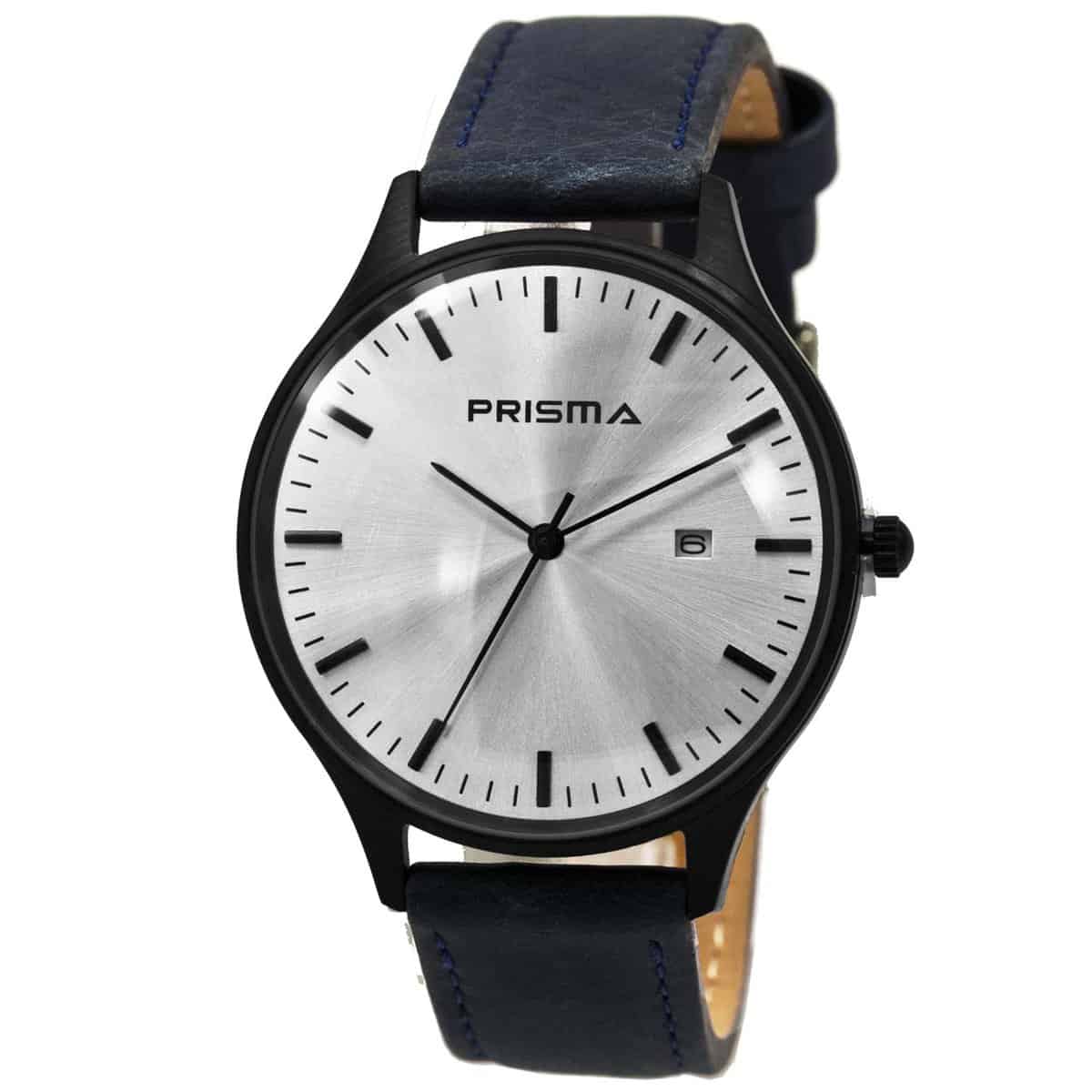 Prisma P1627 heren horloge van all-stainless steel met lederen horlogeband. 
- Kast maat: 40 mm
- Kast dikte: 12 mm
- Kast materiaal: Edelstaal PVD Zwart
- Uurwerk type: Miyota 2115 datum 3H
- Glas; Mineraal Crystal 
- Waterdichtheid: 3 ATM
-Horlogeband: Blauw lederen band met stainless steel gesp
- Maat aansluiting band: 18mm
- Wijzerplaat; Zilver met zwartkleurige aanduidingen
- Licht functie: Nee
EAN: 8716667162402