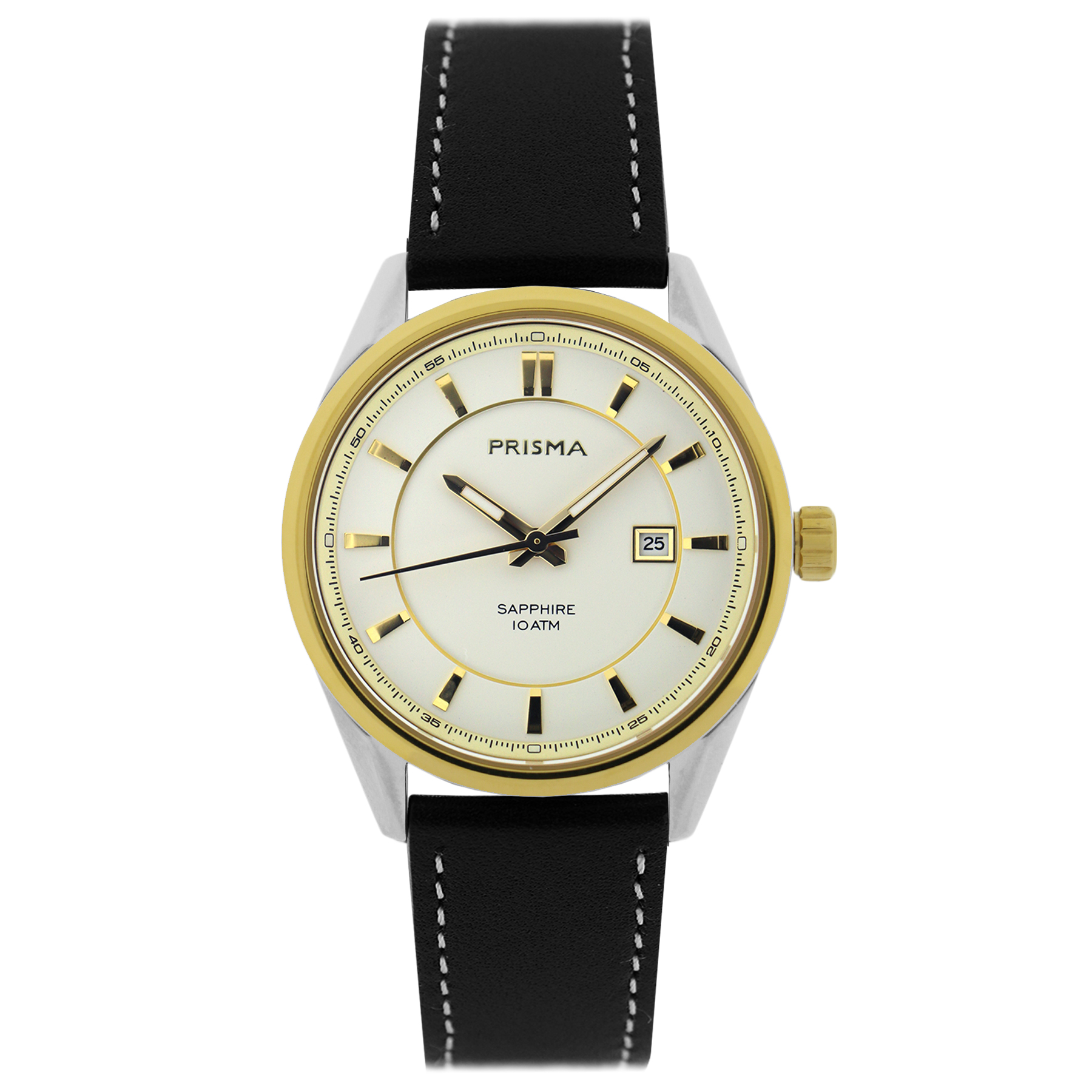 Prisma horloge P2058 heren edelstaal saffierglas 10 ATM

Algemeen
Geslacht: heren
Model: P.2058

Voordelen
- Echt lederen band met goudkleurige gesp
- quartz
- wijzerplaat roomwit kleur met goudkleurige streepjes
- boven gem. waterdicht: zwemmen/duiken
- glas is zeer krasvast
- ook voor brede pols (max. 235 mm)
- datum
- quartz uurwerk
- maat kast 39,5mm (breedte) 9,6mm (dikte)

