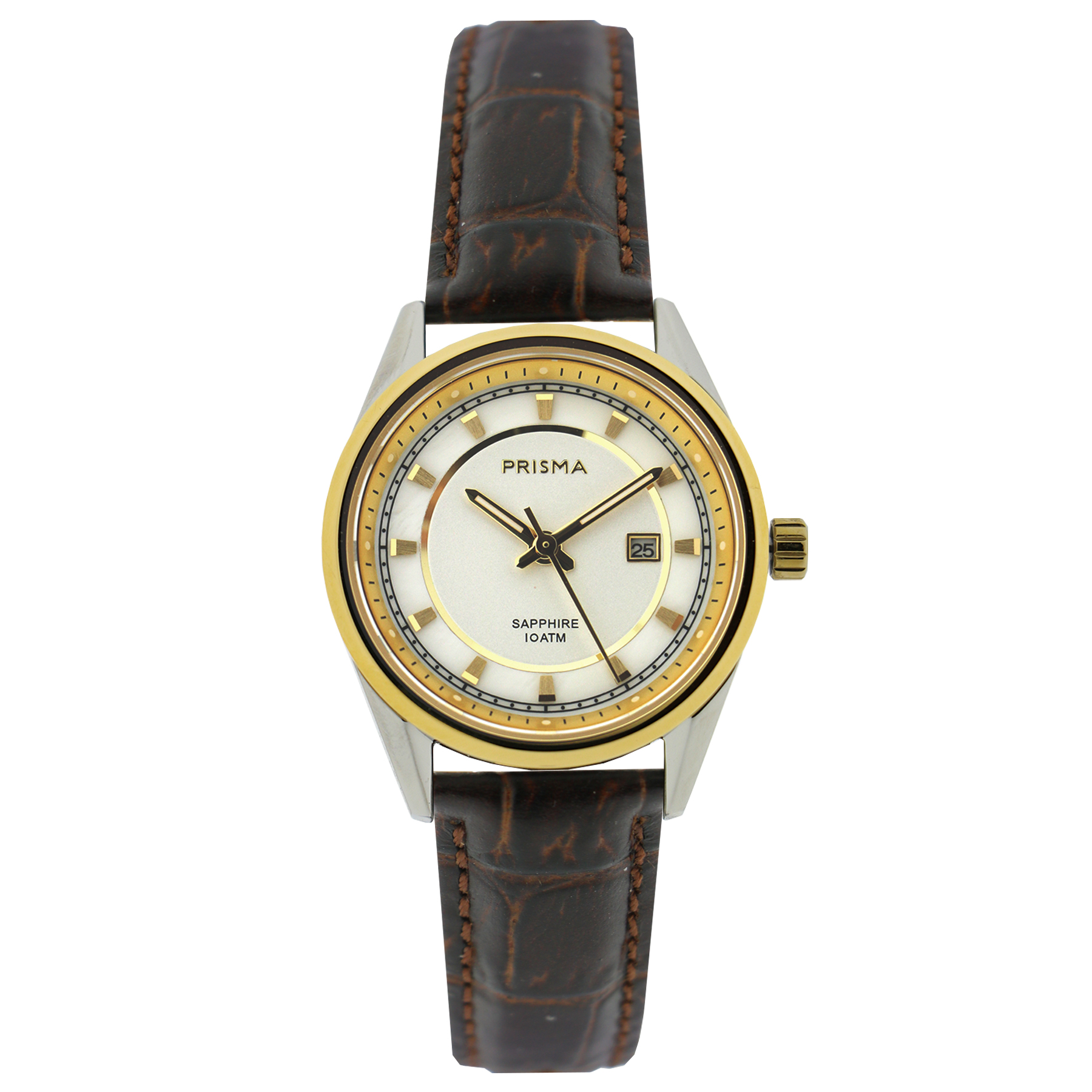 Prisma horloge P2047 dames edelstaal saffierglas 10 ATM

Algemeen
Geslacht: dames
Model: P.2047

Voordelen
- Echt lederen band met goudkleurige gesp
- quartz
- wijzerplaat roomwit met goudkleurige streepjes
- boven gem. waterdicht: zwemmen/duiken
- glas is zeer krasvast
- ook voor brede pols (max. 210 mm)
- datum
- quartz uurwerk
- maat kast 31,5mm (breedte) 9,5mm (dikte)

