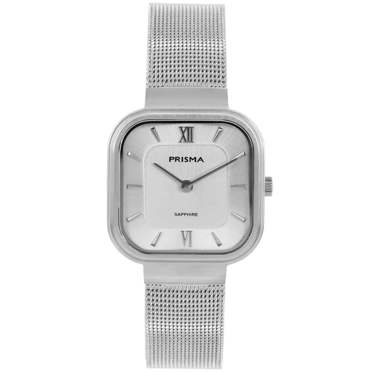 Prisma horloge 1870 dames edelstaal saffierglas 

Algemeen
Geslacht: dames
Model: P.1870

Voordelen
- milanese band met verfijnde schakels
- band edelstaal zilver
- wijzerplaat zilver met zilvere streepjes
- glas is zeer krasvast
- naadloze aansluiting door vrij verstelbare sluiting
- vierkant design
- spat waterdicht: handenwassen, regen
- quartz
- maat kast 27mm (breedte) 7mm (dikte)

