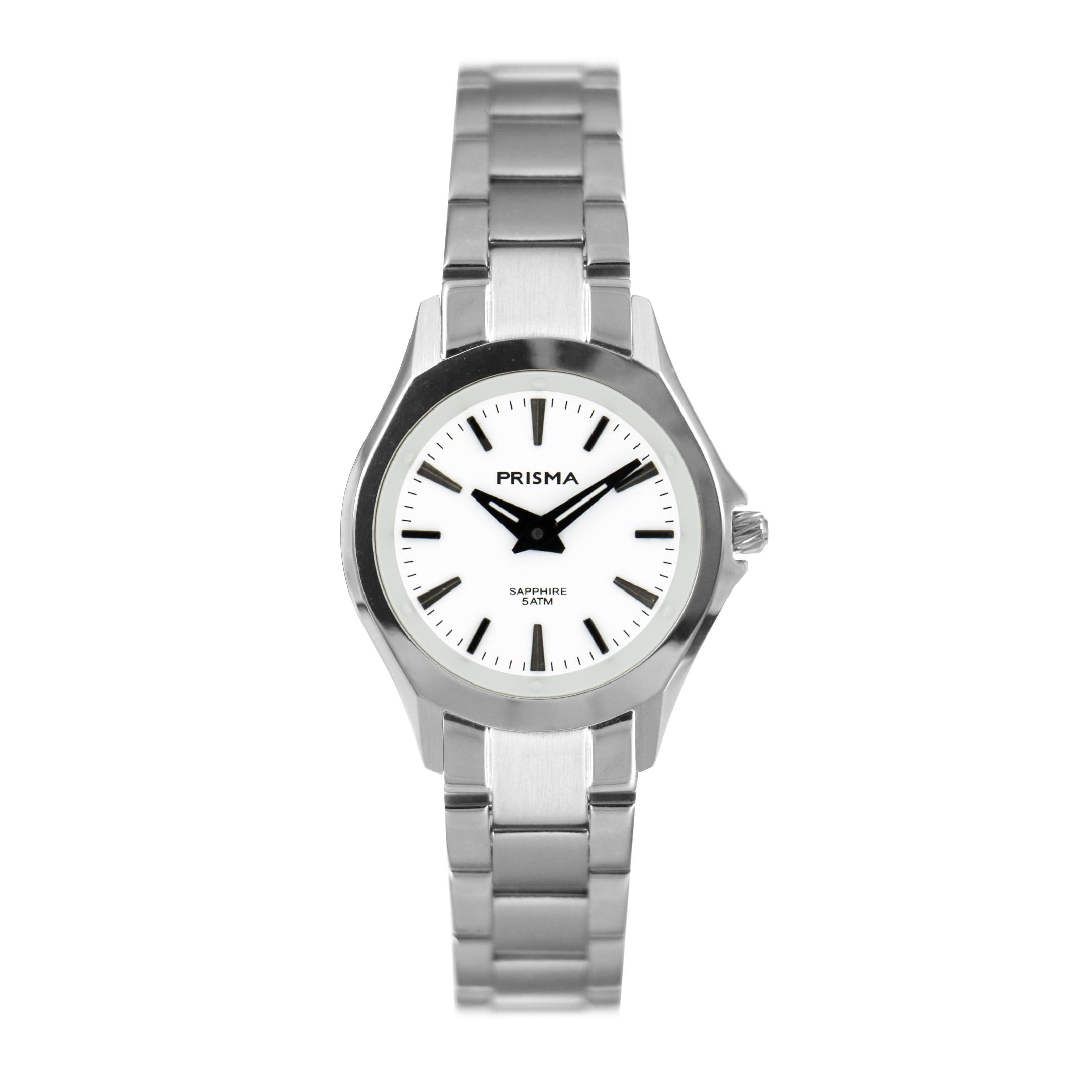 Prisma horloge 2022 dames edelstaal saffierglas 5 ATM 

Algemeen
Geslacht: dames
Model: P.2022

Voordelen
- band edelstaal zilver
- wijzerplaat wit met zilvere streepjes
- glas is zeer krasvast
- spat waterdicht: handenwassen, regen
- quartz
- maat kast 27,8mm (breedte) 6,15mm (dikte)