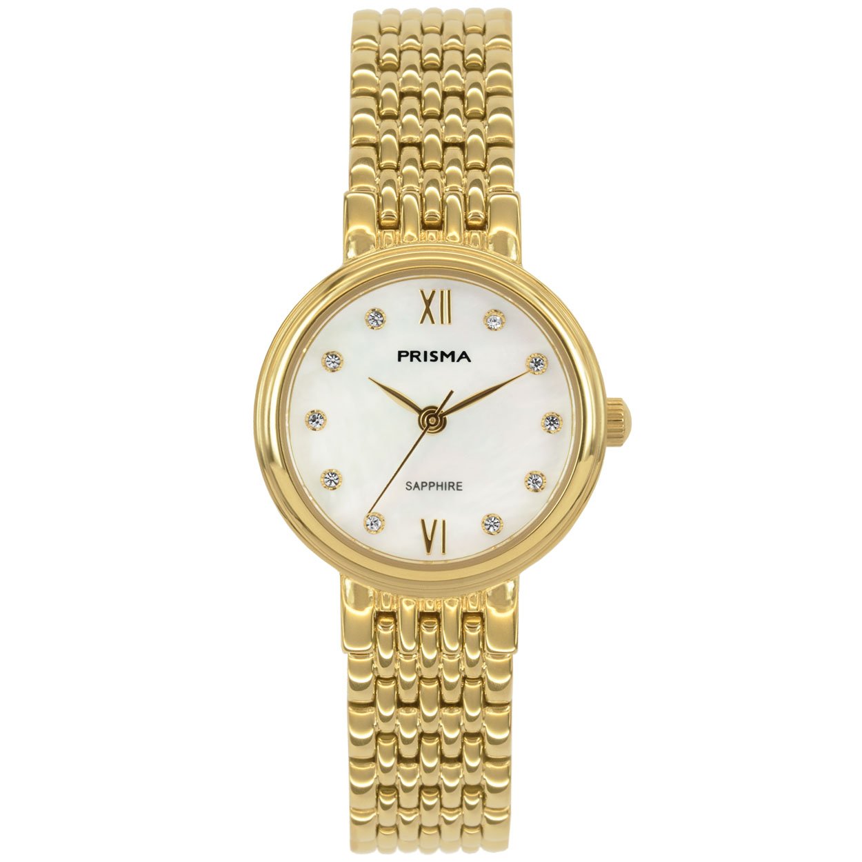 Prisma horloge 1992 dames edelstaal saffierglas 5 ATM 

Algemeen
Geslacht: dames
Model: P.1992

Voordelen
- band edelstaal goudkleurig
- wijzerplaat parelmoer met sier diamanten
- glas is zeer krasvast
- compacte sluiting met extra draagcomfort
- spat waterdicht: handenwassen, regen
- quartz
- maat kast 25mm (breedte) 6,8mm (dikte)

